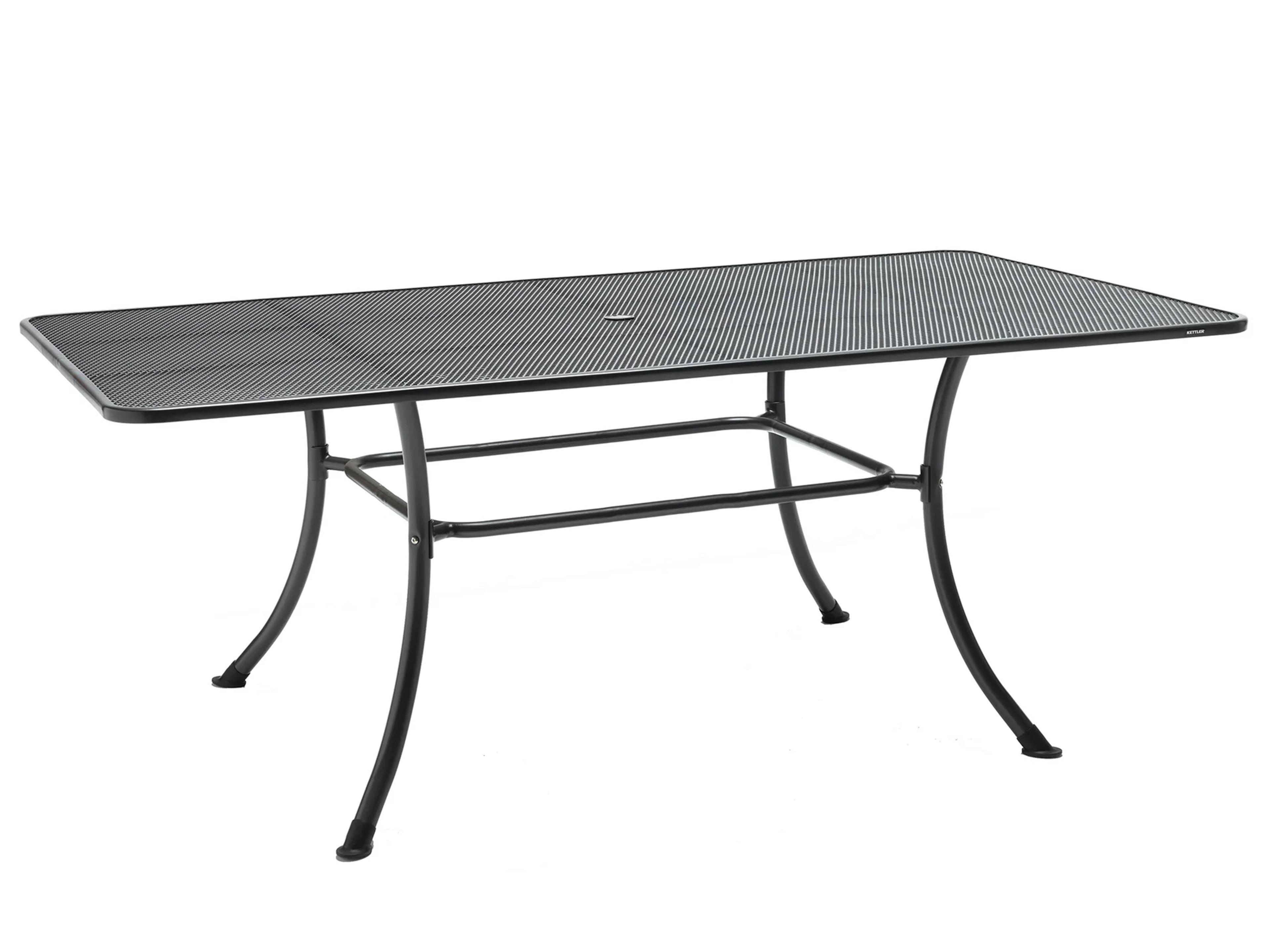 Mesh Steel Gray Rectangular Patio Dining Table with Umbrella Hole