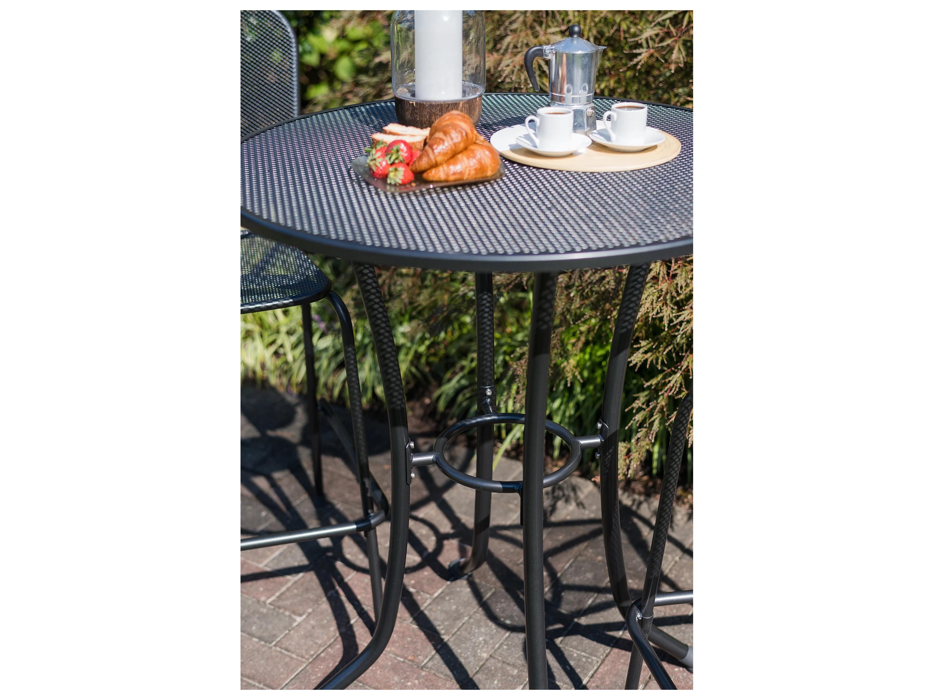 Kettler Mesh Steel Iron Gray Round Patio Bar Table with Umbrella Hole