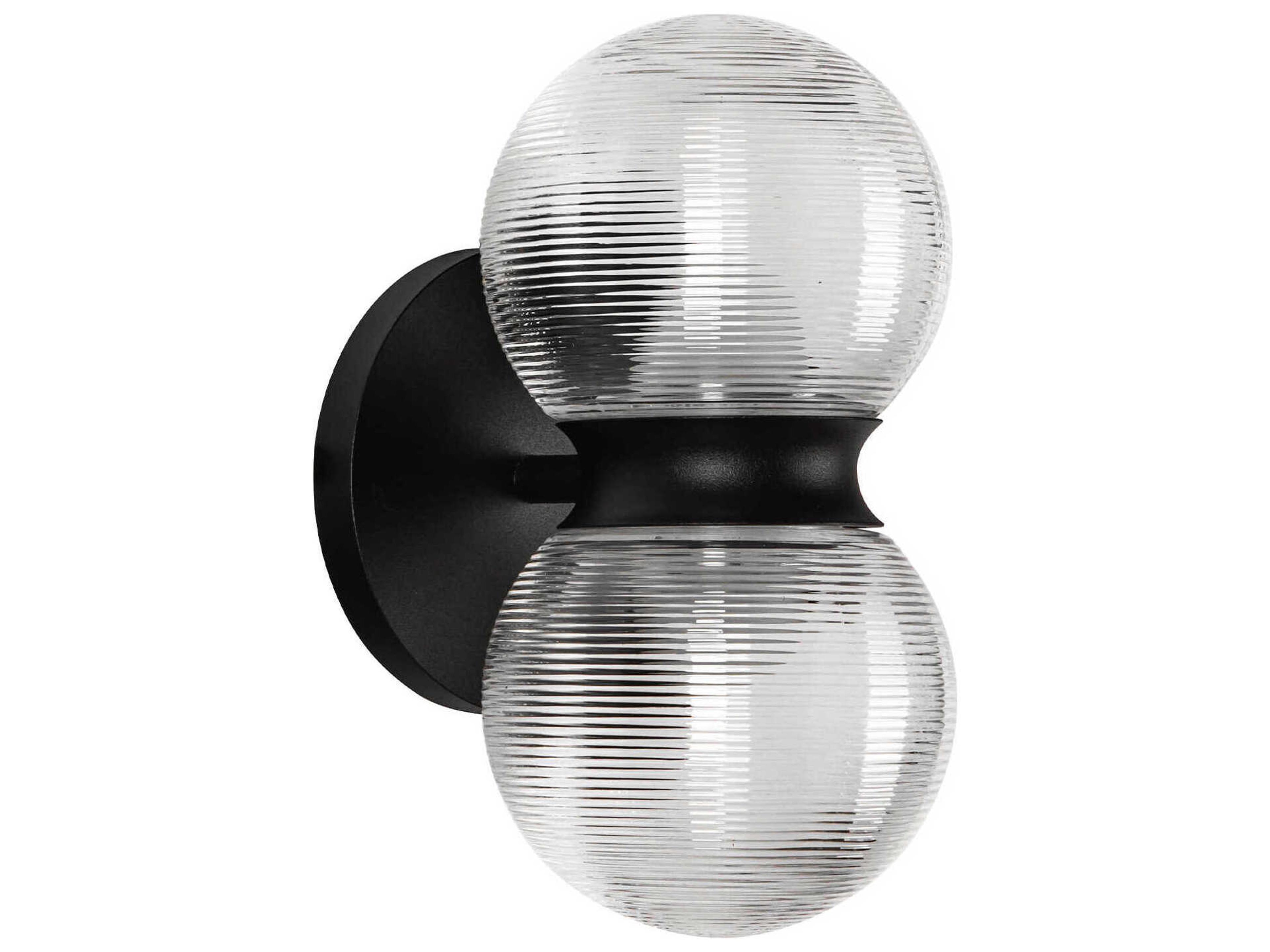 Kuzco Lighting Peri Black Clear Ribbed Glass Wall Sconce