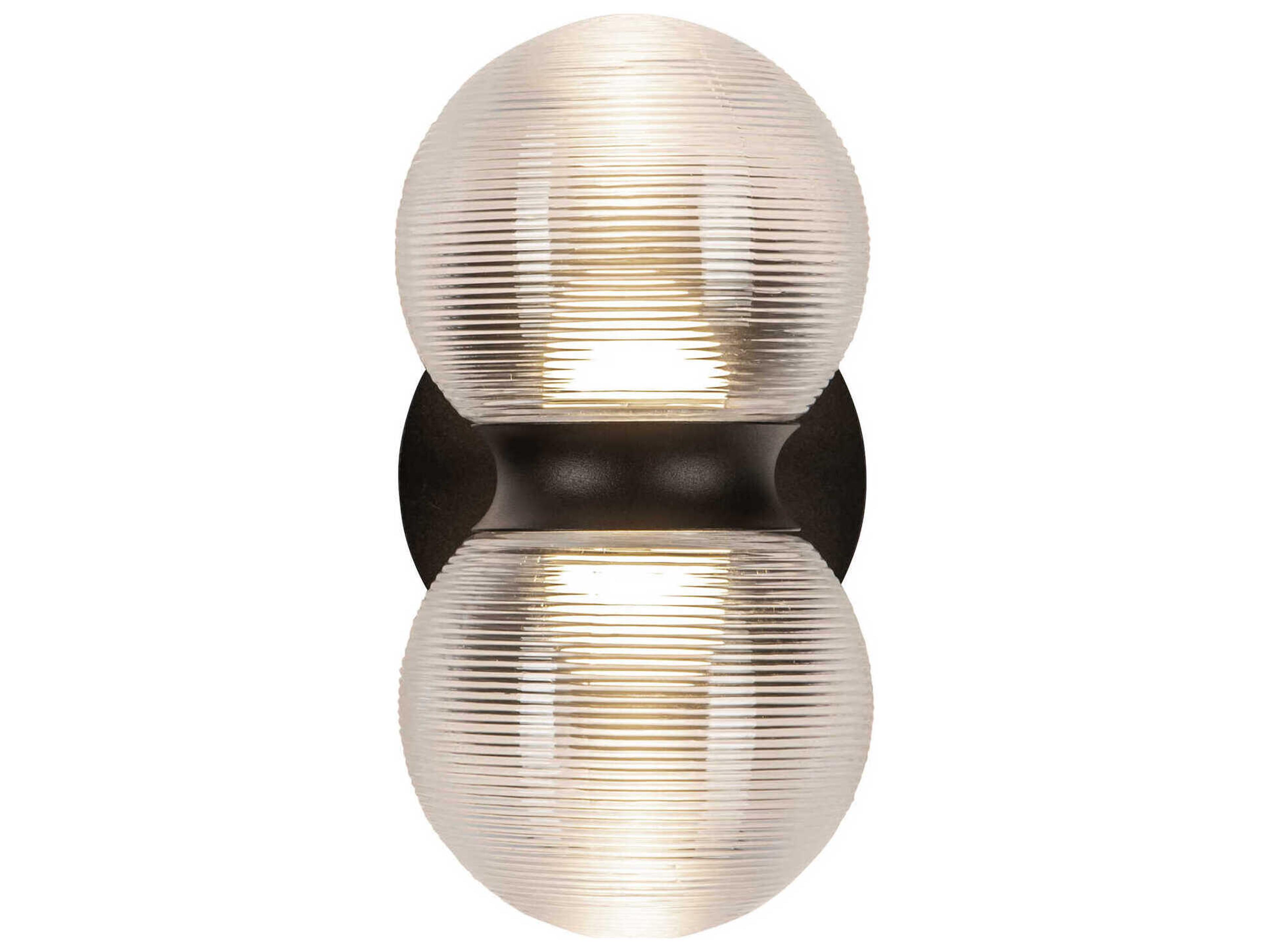 Kuzco Lighting Peri Black Clear Ribbed Glass Wall Sconce