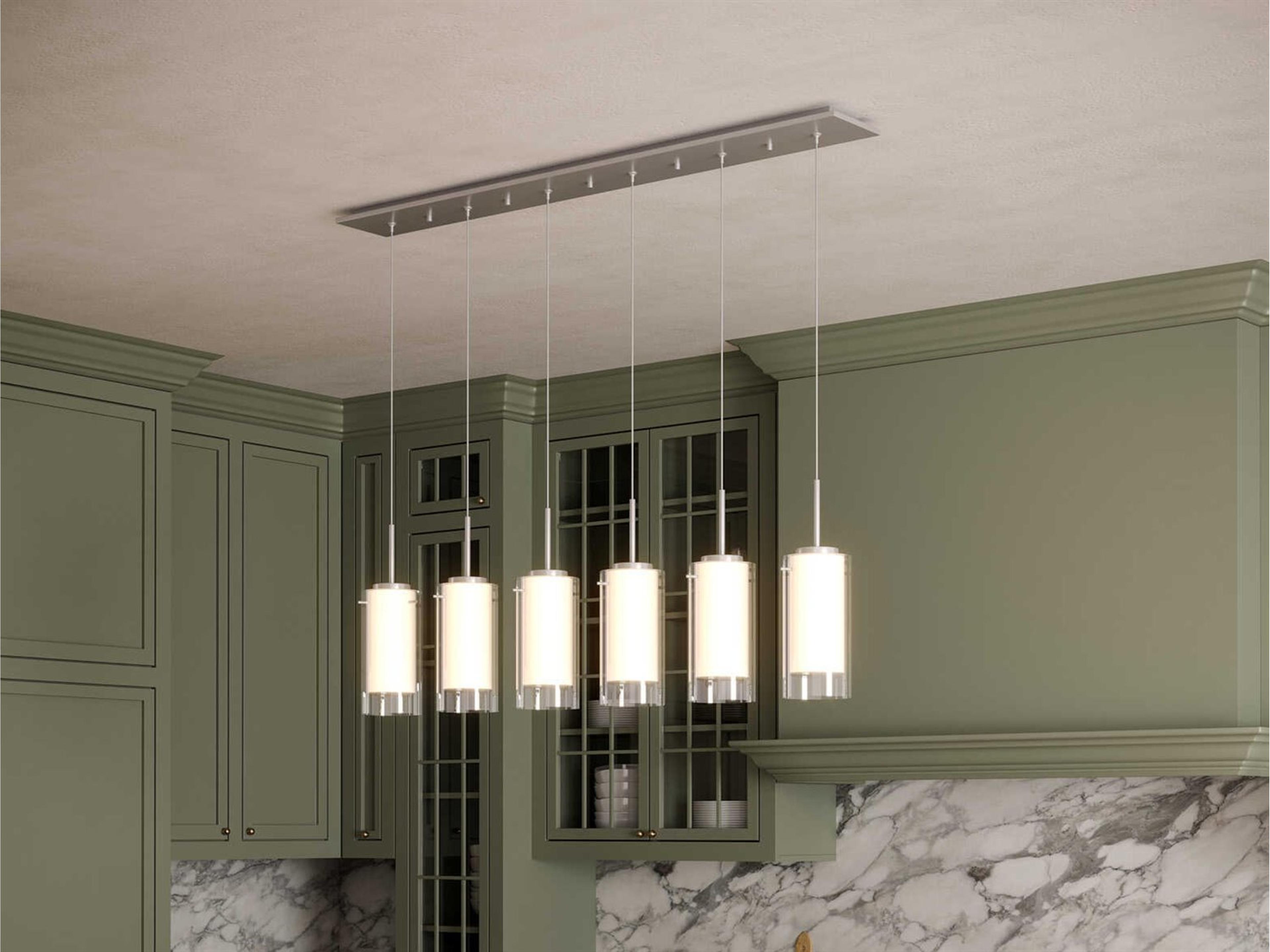 Kuzco Lighting Verona 6-Light Brushed Nickel Cylinder Linear Island Pendant