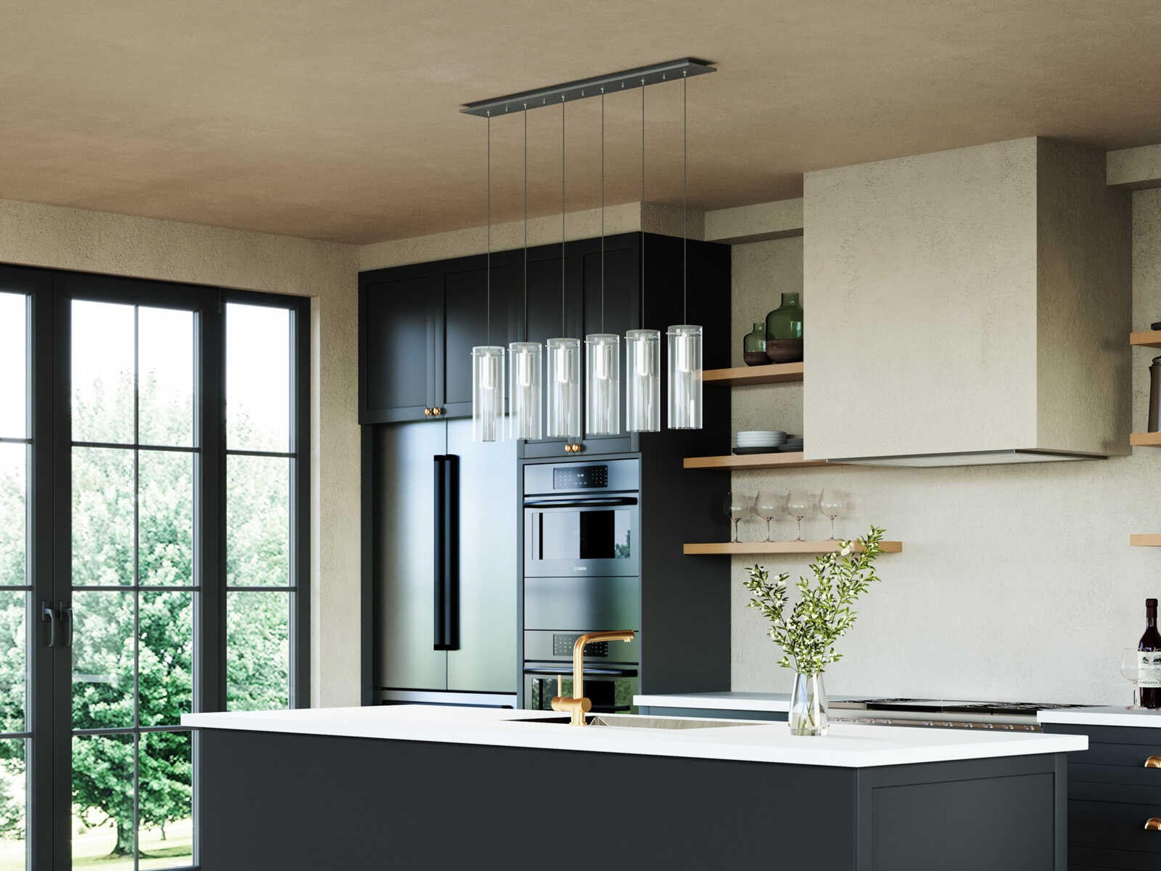 Kuzco Lighting Champagne 6-Light Chrome Cylinder Linear Island Pendant