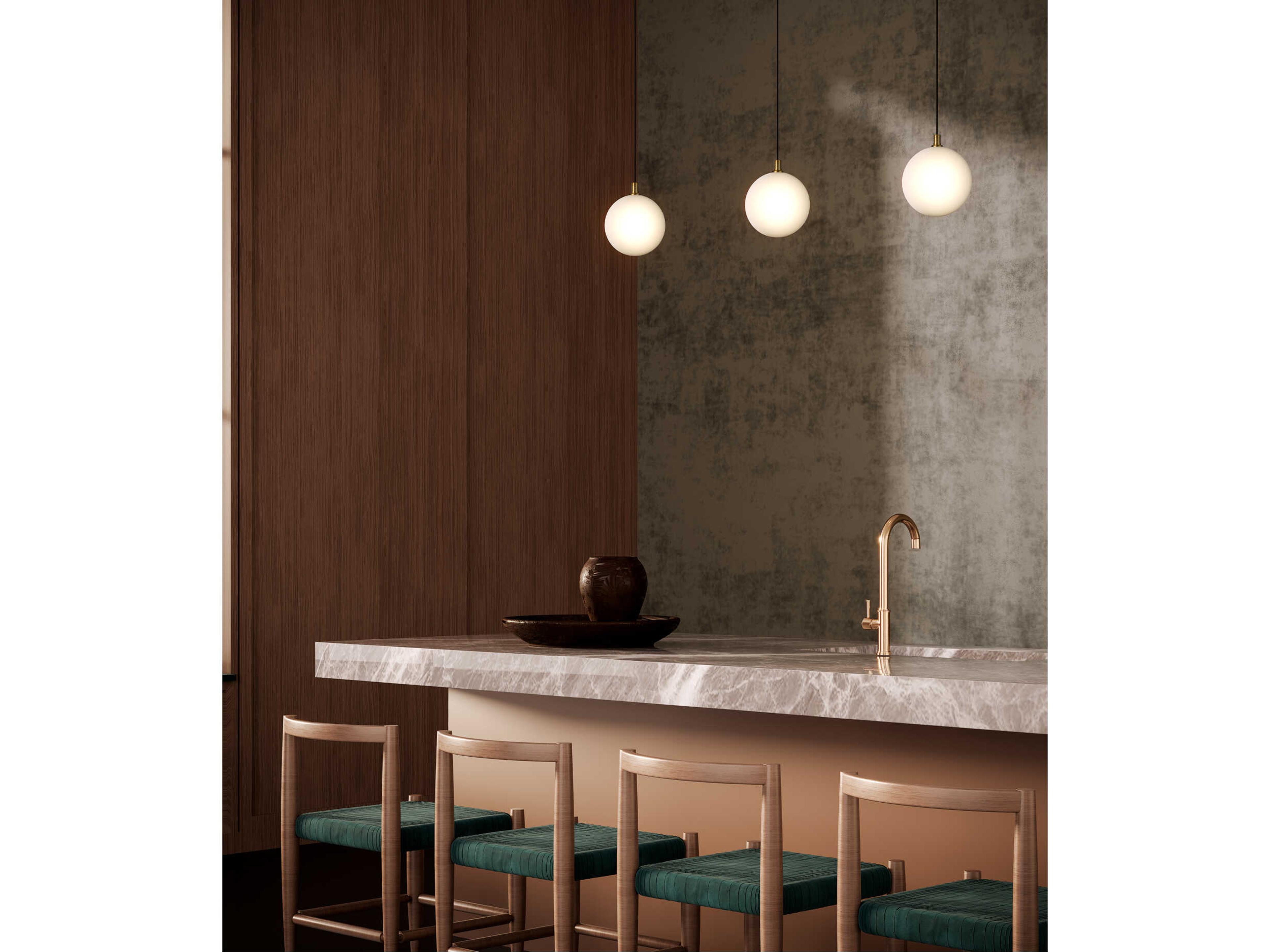 Kuzco Lighting Bolla Brushed Gold Matte Opal Glass Globe Mini Pendant