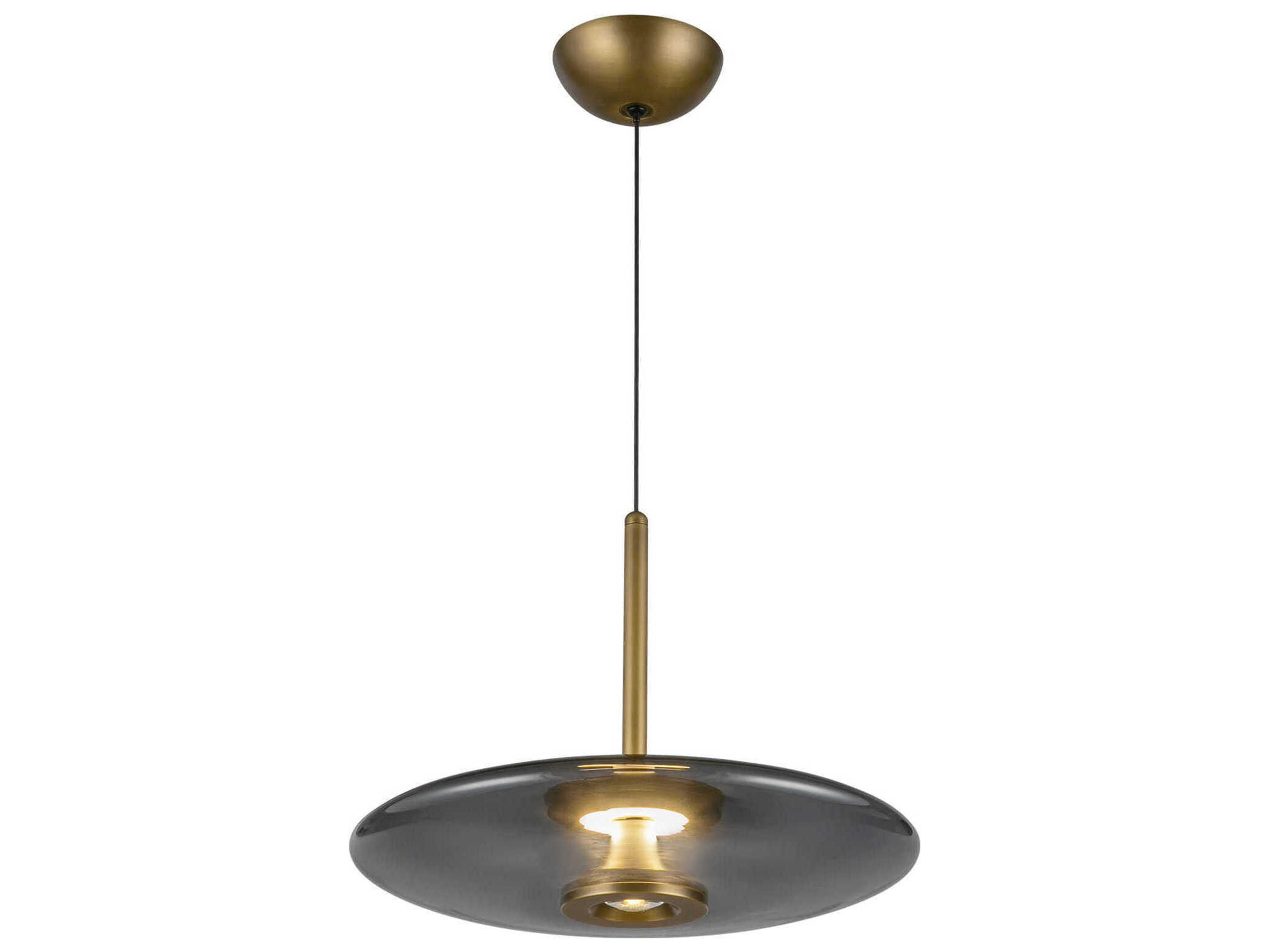 Kuzco Lighting Kyoto Vintage Brass Smoked Glass Round Pendant
