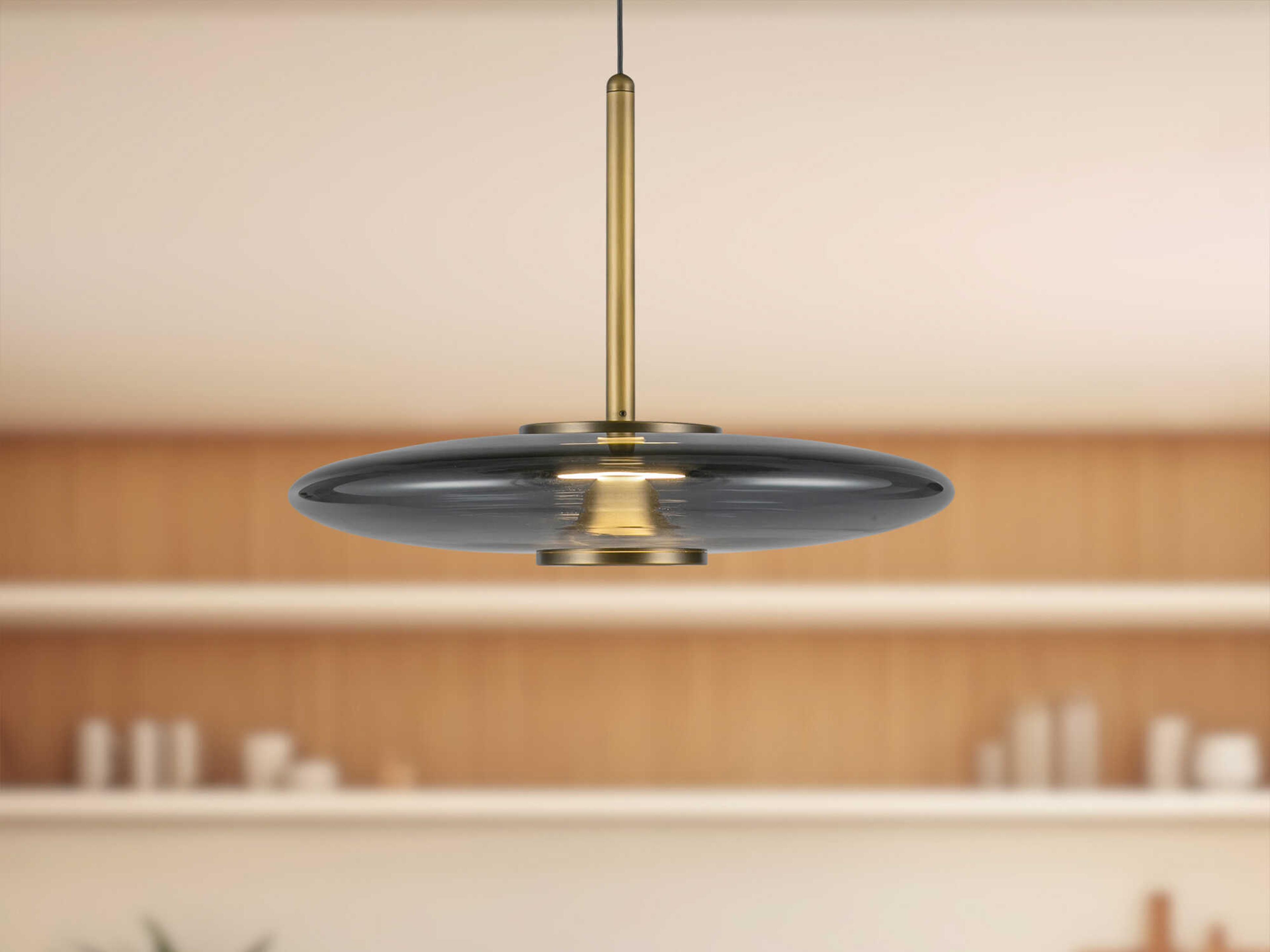 Kuzco Lighting Kyoto Vintage Brass Smoked Glass Round Pendant