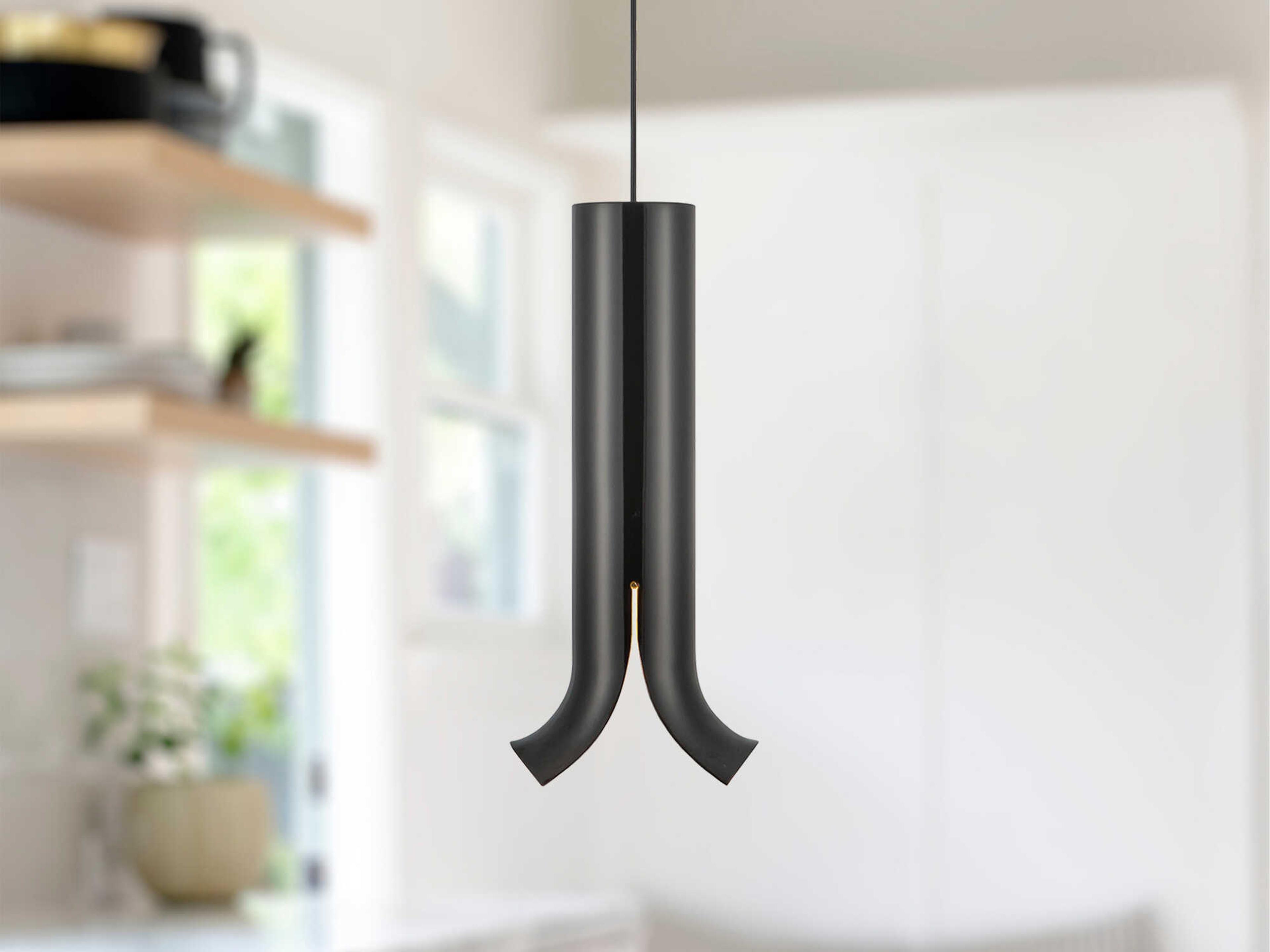 Kuzco Lighting Husk Glossy Black Cylinder Mini Pendant