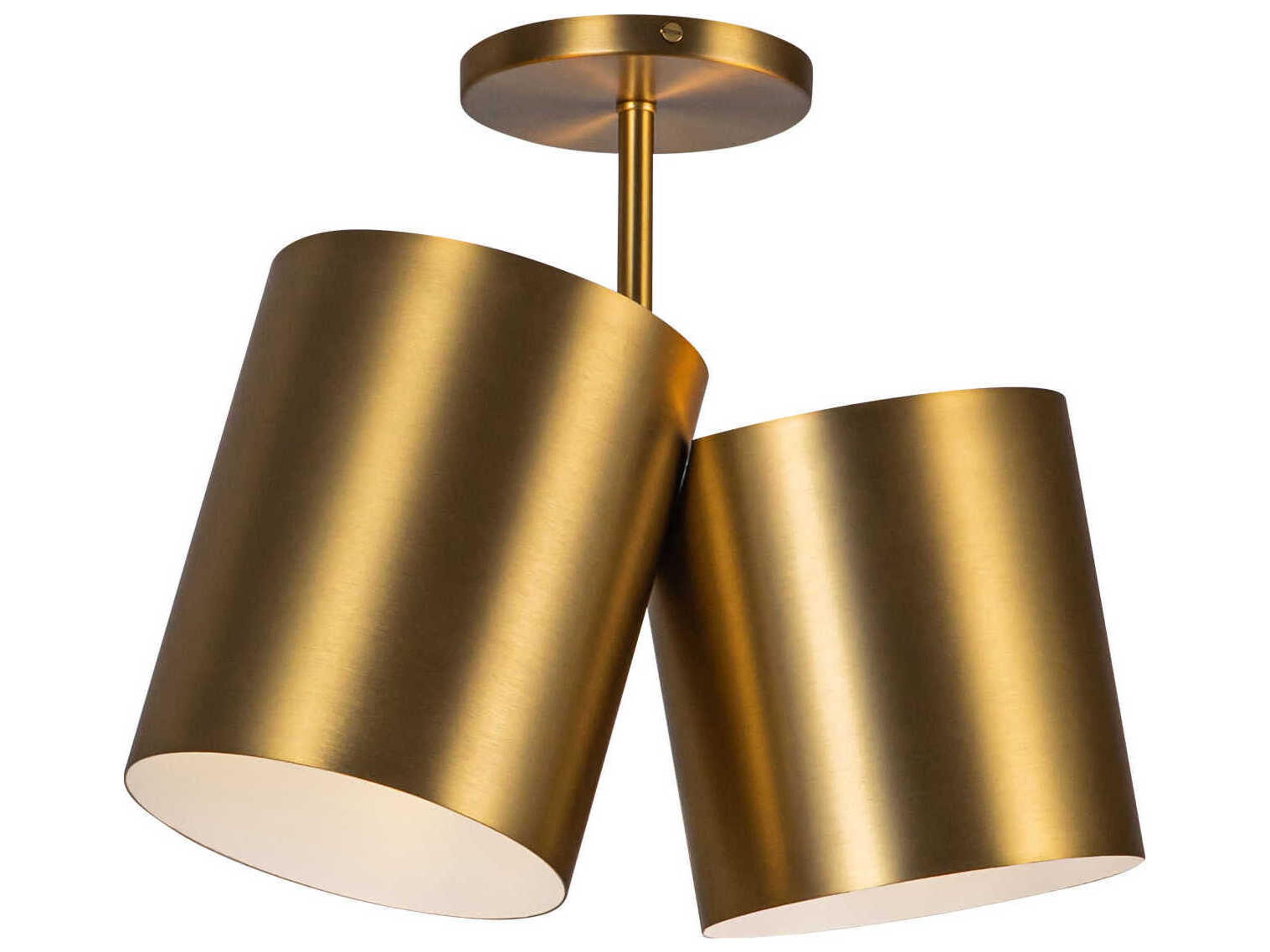 Keiko 2-Light Brushed Gold Cylinder Semi Flush Mount