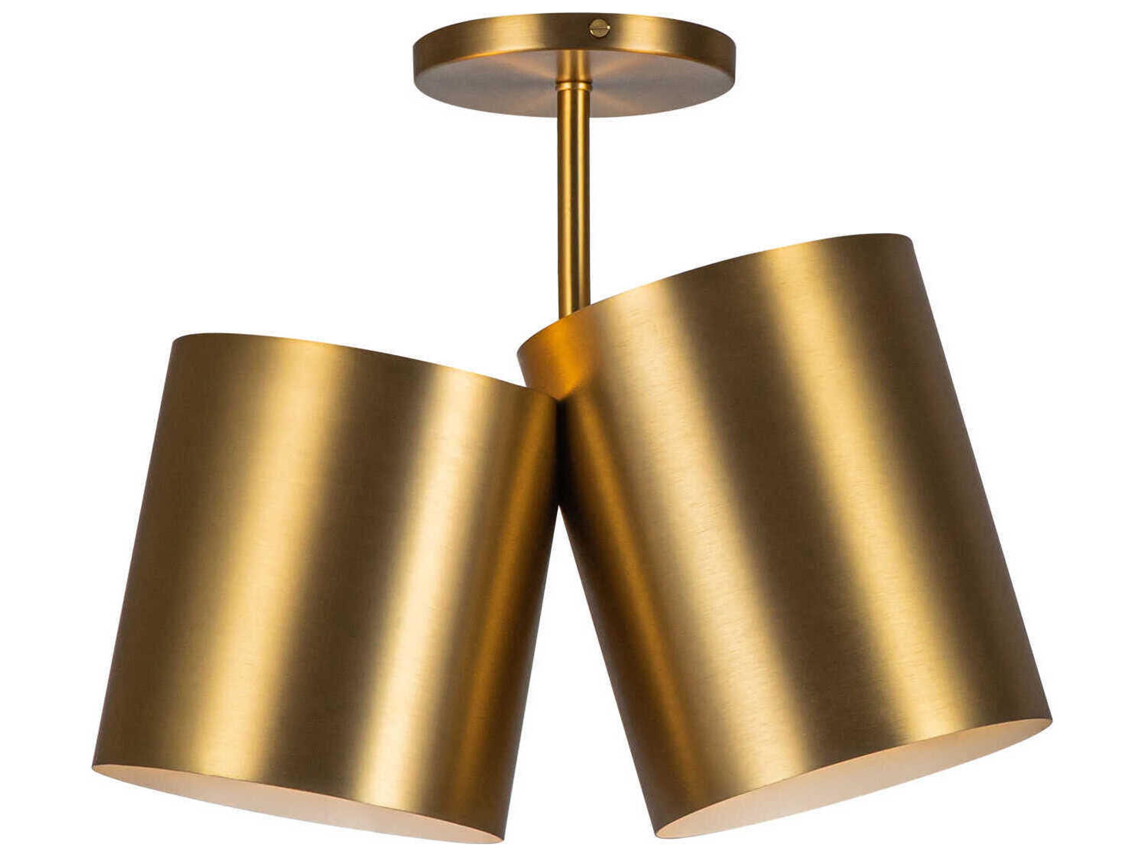 Kuzco Lighting Keiko 2-Light Brushed Gold Cylinder Semi Flush Mount