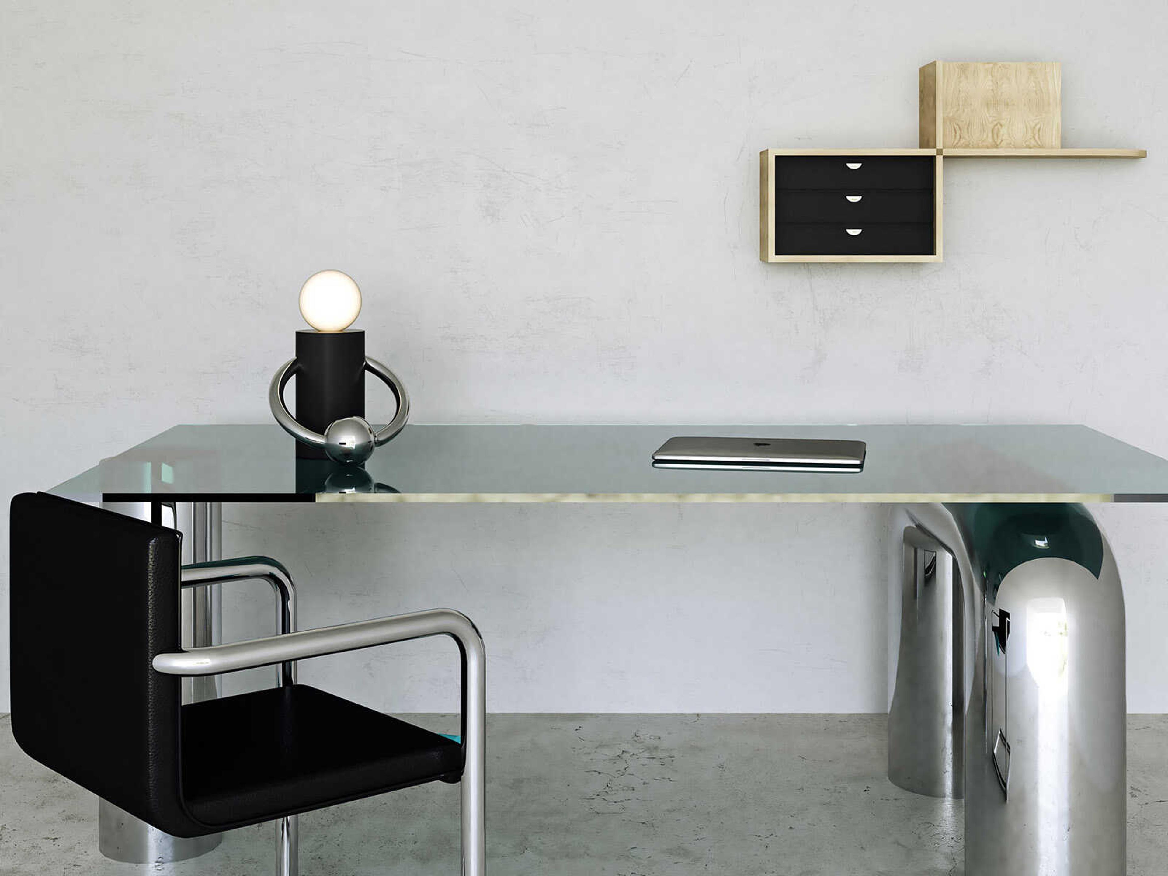 Kuzco Lighting Septum Matte Black Chrome Opal Glass Table Lamp