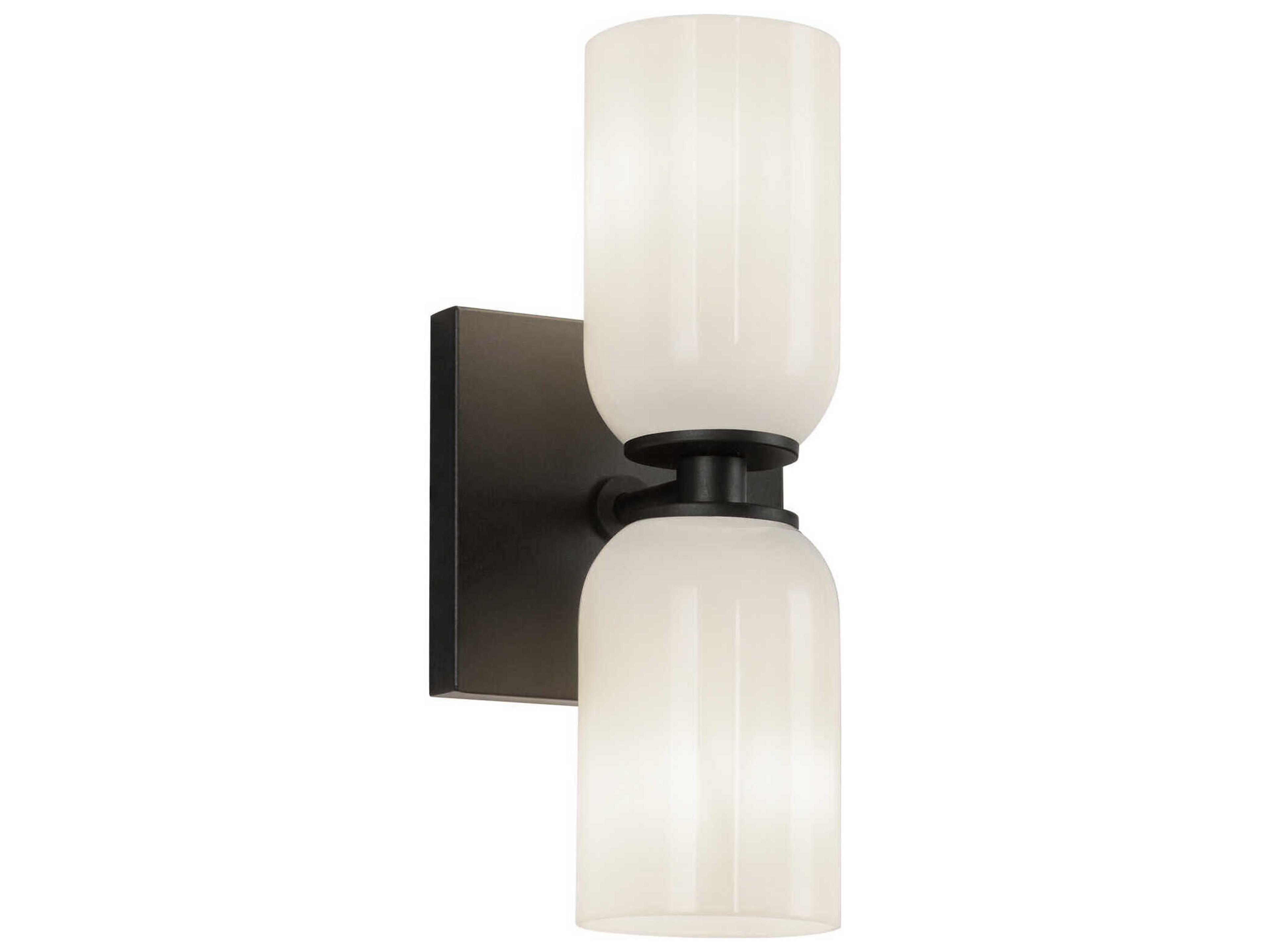 Nola 2-Light Black Glossy Opal Glass Wall Sconce