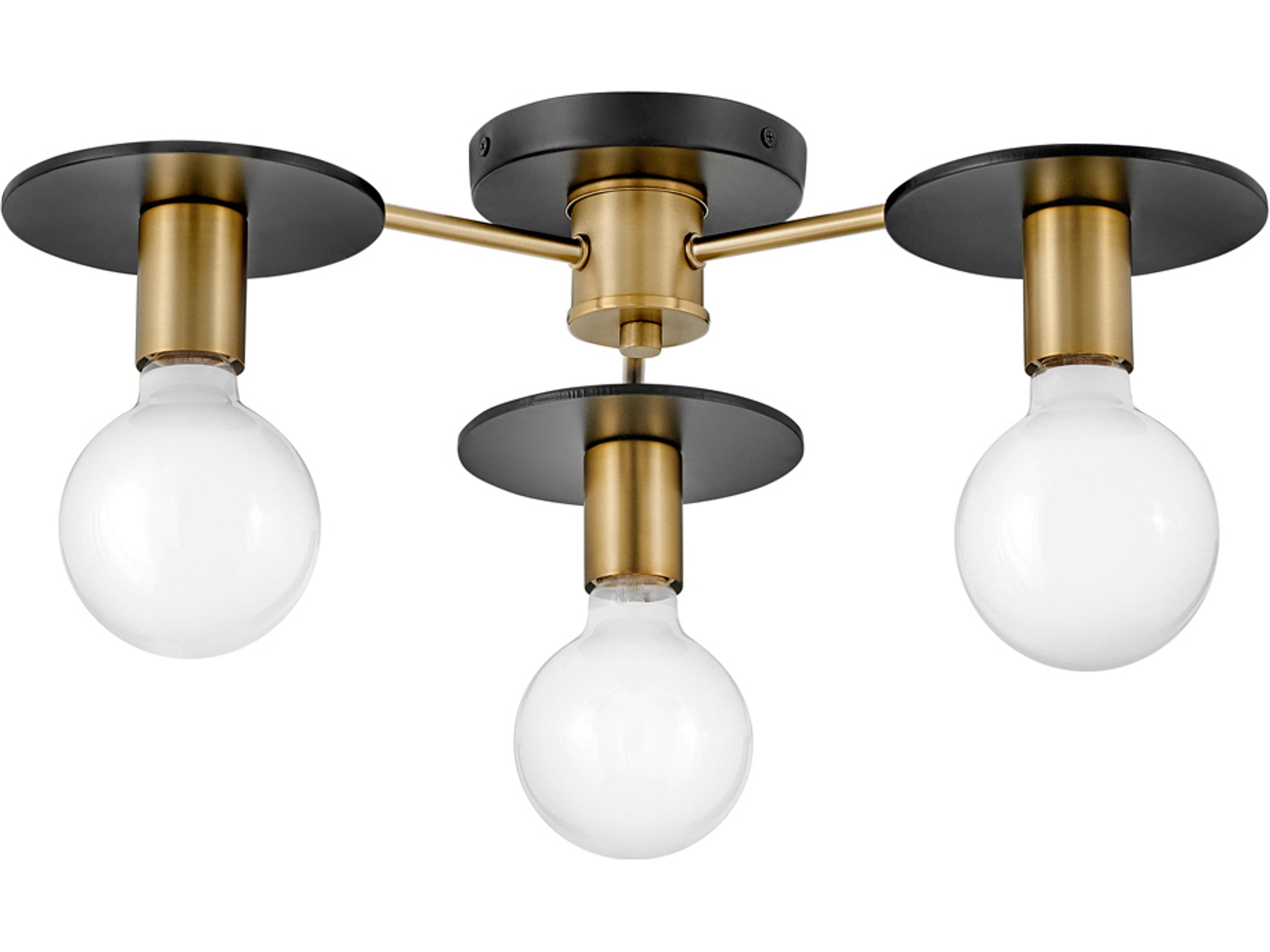 Bobbie 3-Light Lacquered Brass Black Semi Flush Mount