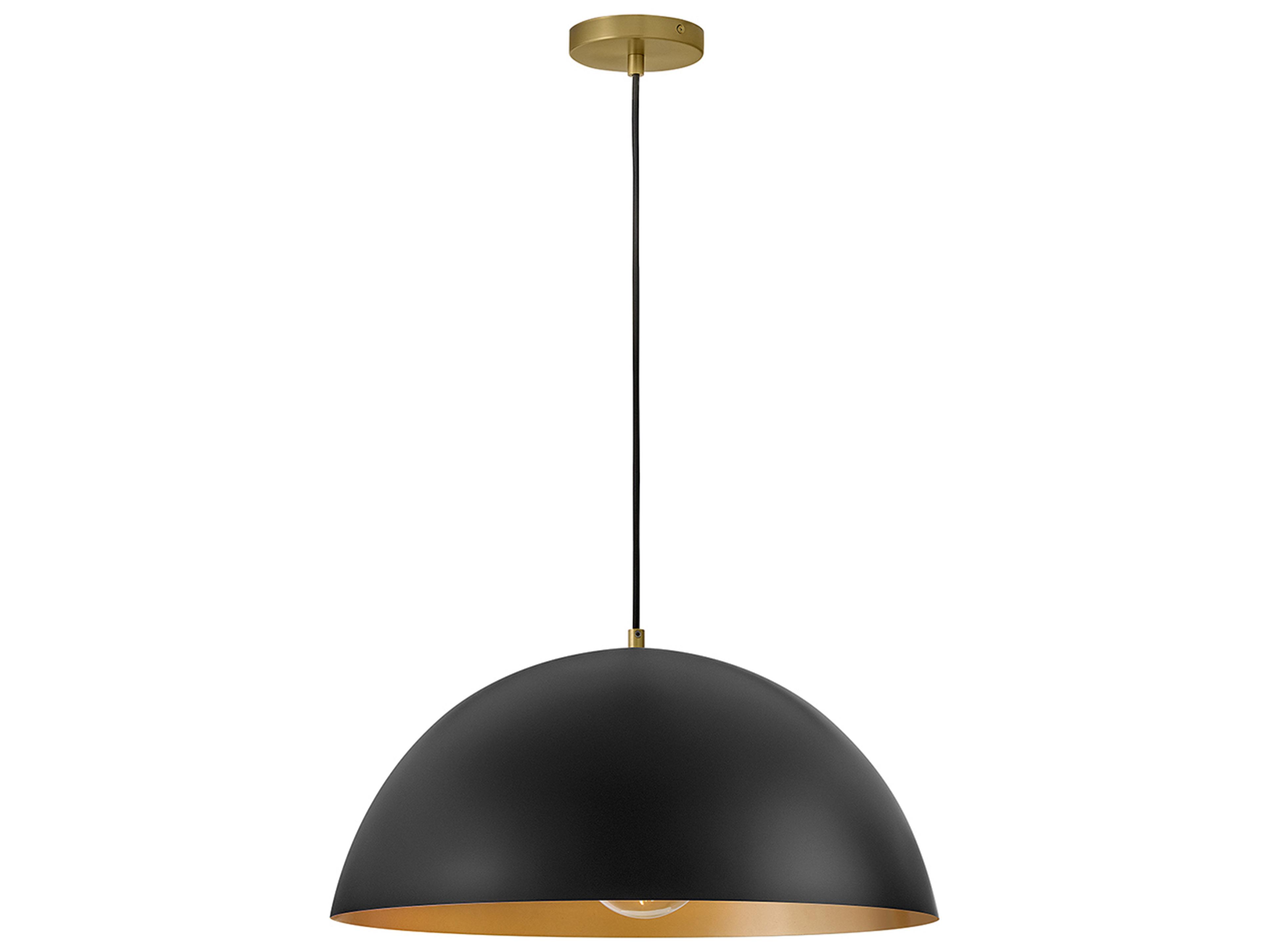 Lou 1-Light Black Lacquered Brass Dome Pendant