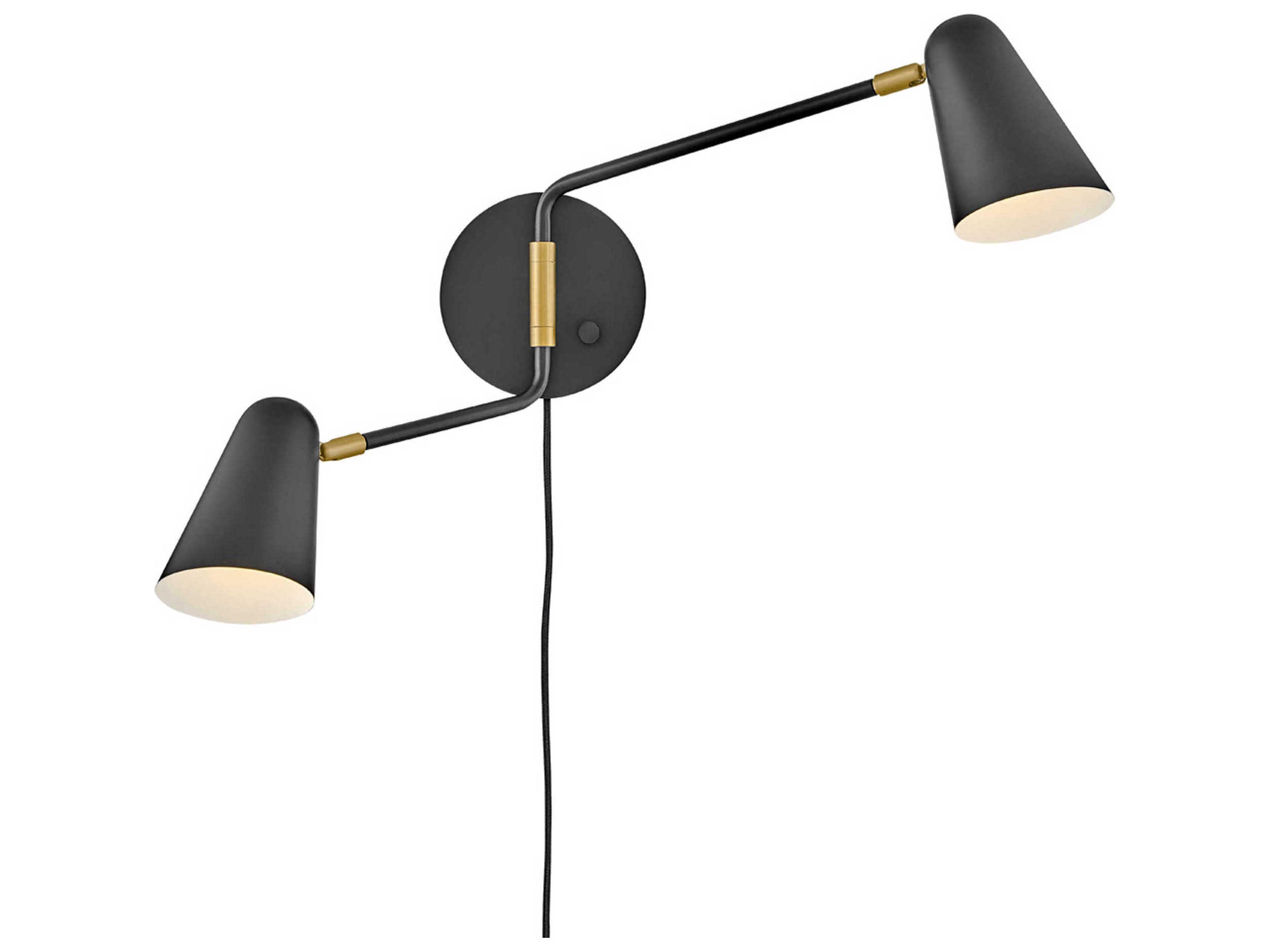 Lark Living Birdie 2-Light Black Lacquered Brass Swing Wall Sconce