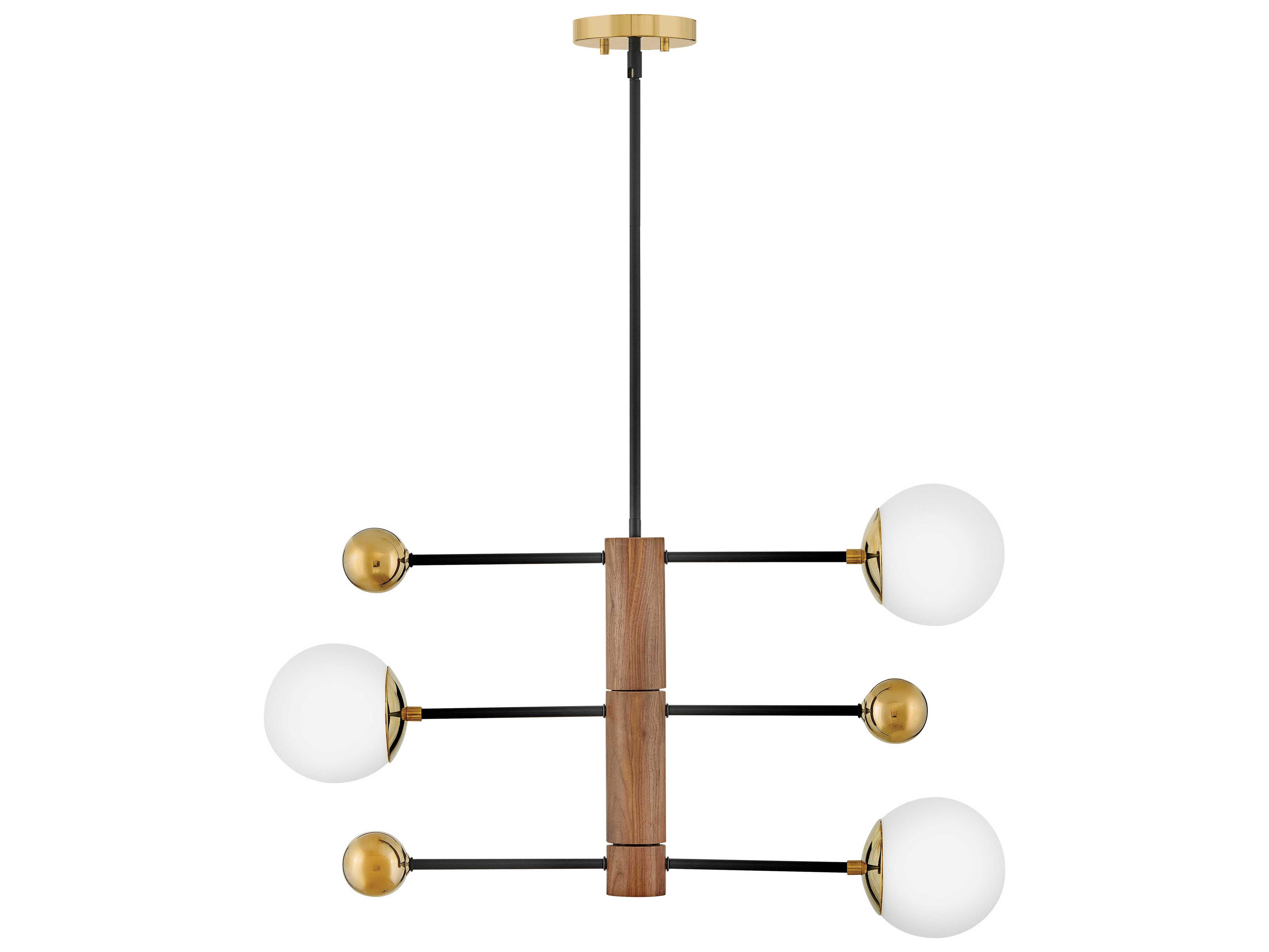 Lark Living Auggie 3-Light Bright Brass Walnut Brown Candelabra Globe Chandelier