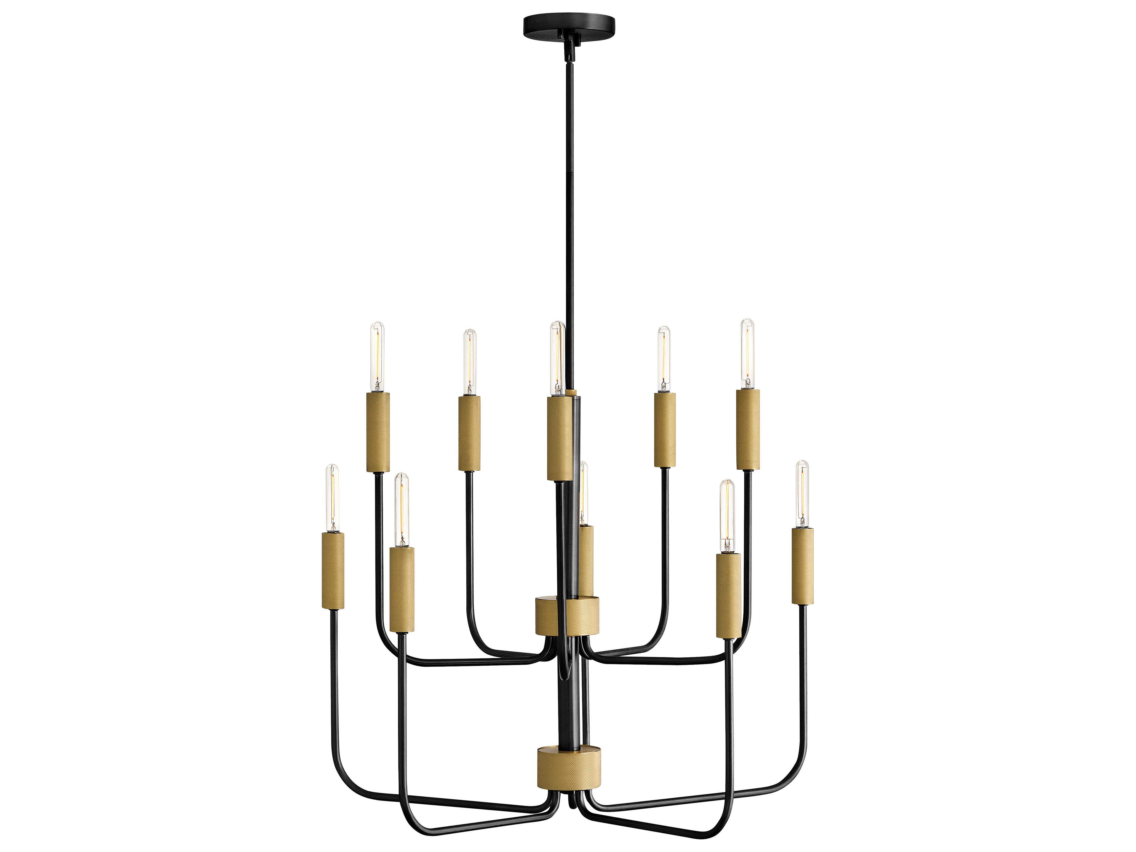 Austen 10-Light Black Lacquered Brass Candelabra Chandelier