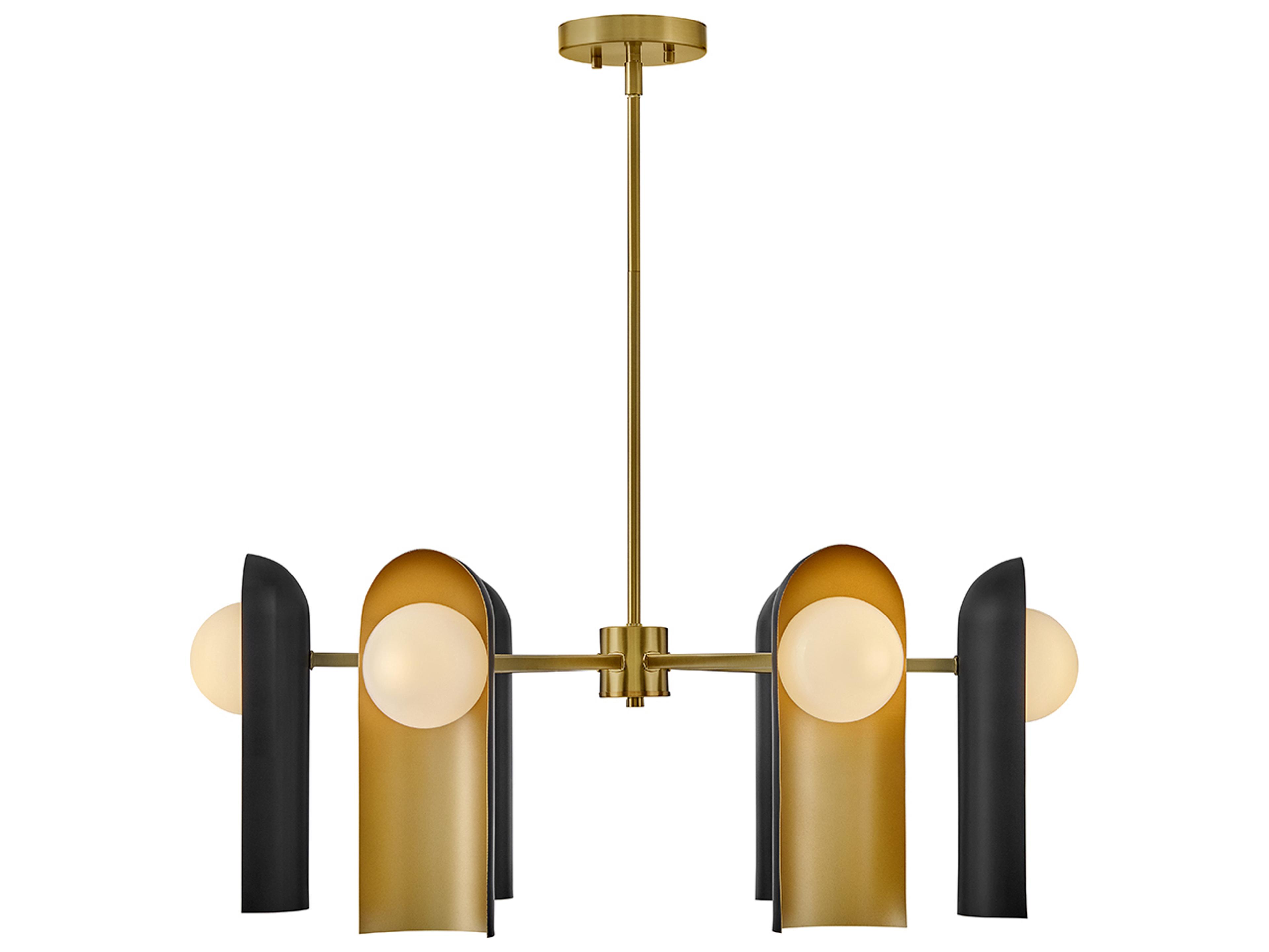Zuri 6-Light Lacquered Brass Black Cylinder Globe Chandelier