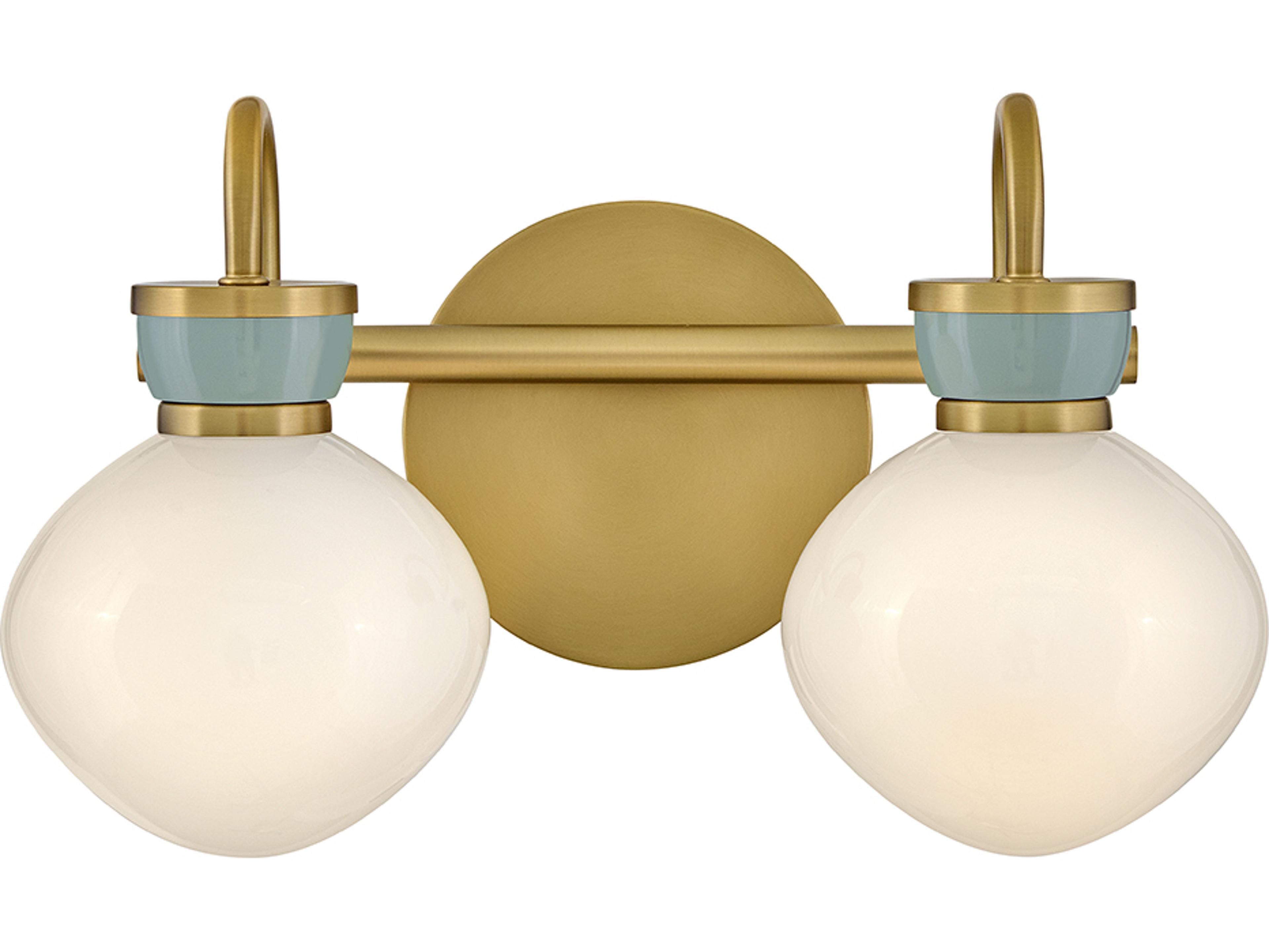 Lucy 2-Light Vanity Light in Lacquered Brass and Seafoam