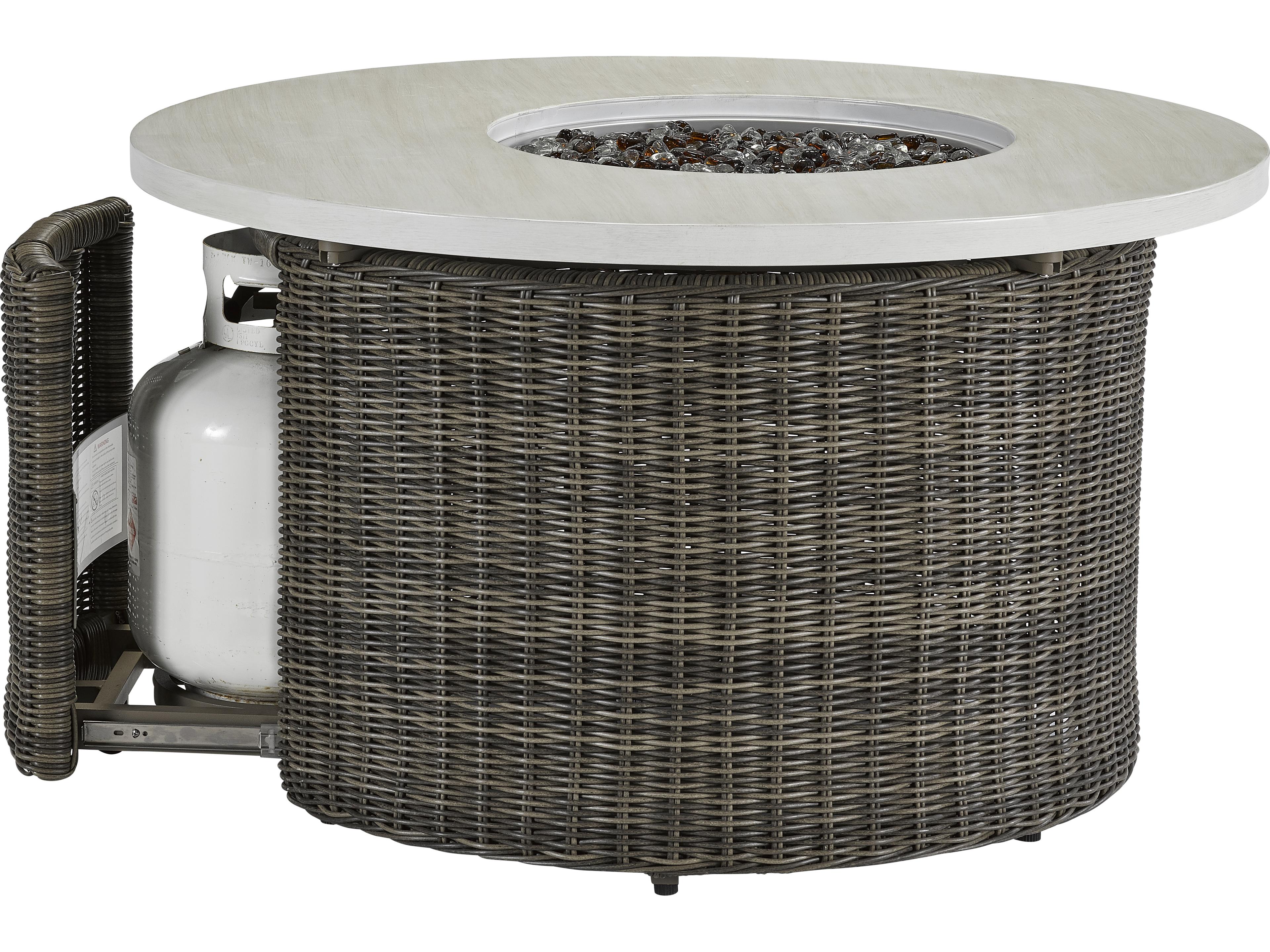 Lane Venture Oasis Ash Wicker Round Gas Outdoor Patio Fire Pit Table