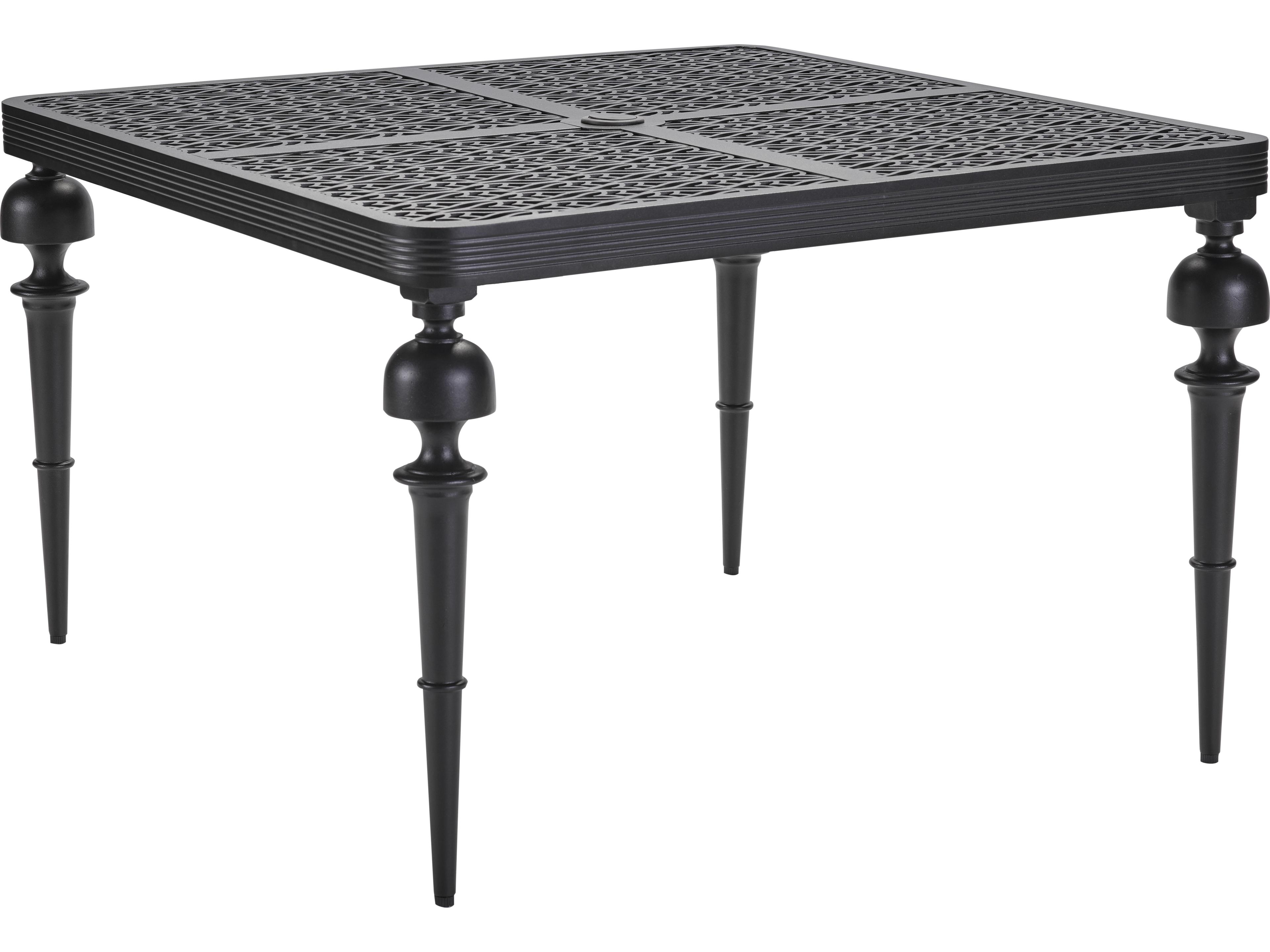 Hemingway Plantation Black Truffle Cast Aluminum Square Outdoor Dining Table with Umbrella Hole