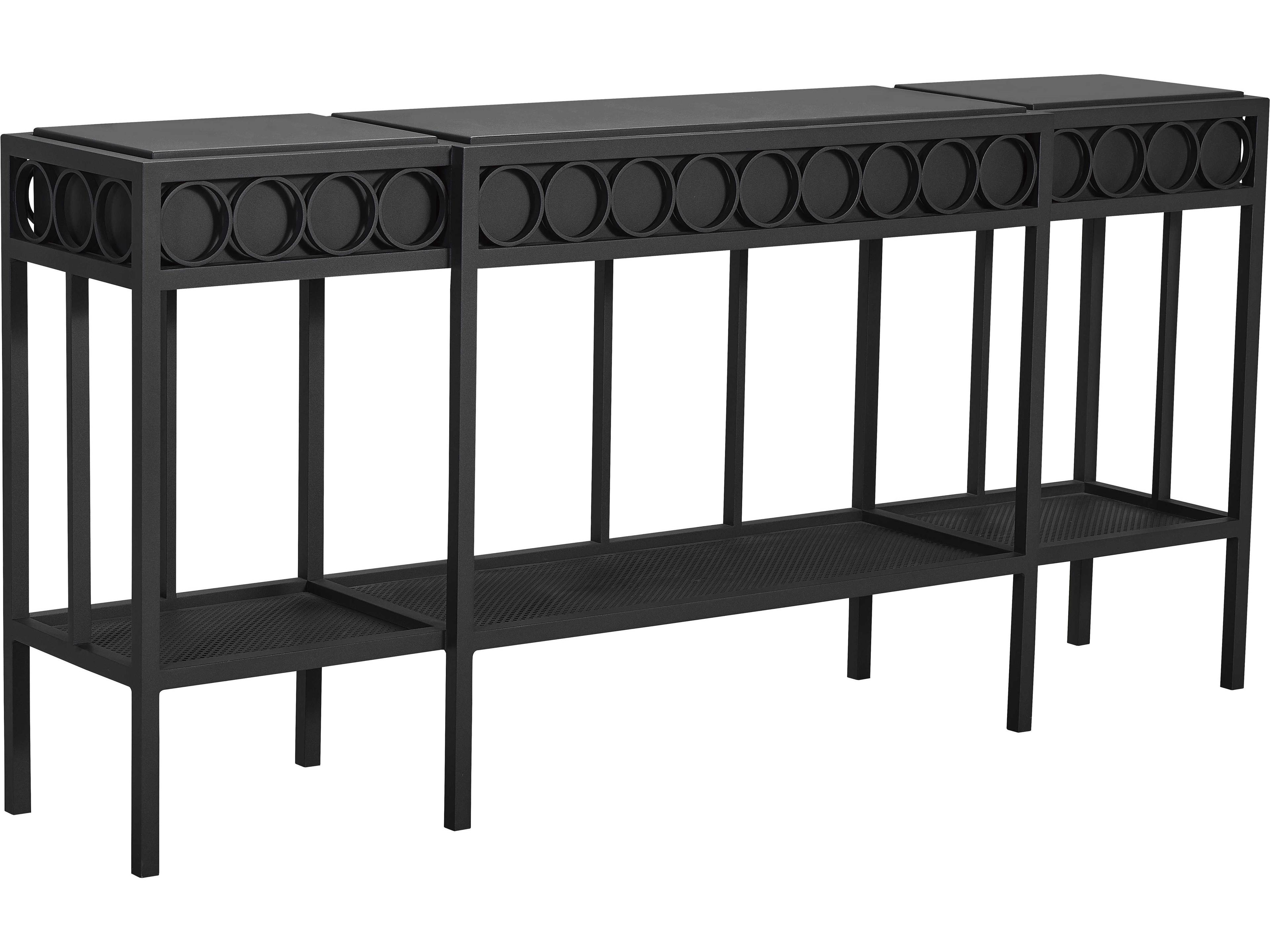 Winterthur Obsidian Black Aluminum Rectangular Outdoor Patio Console Table