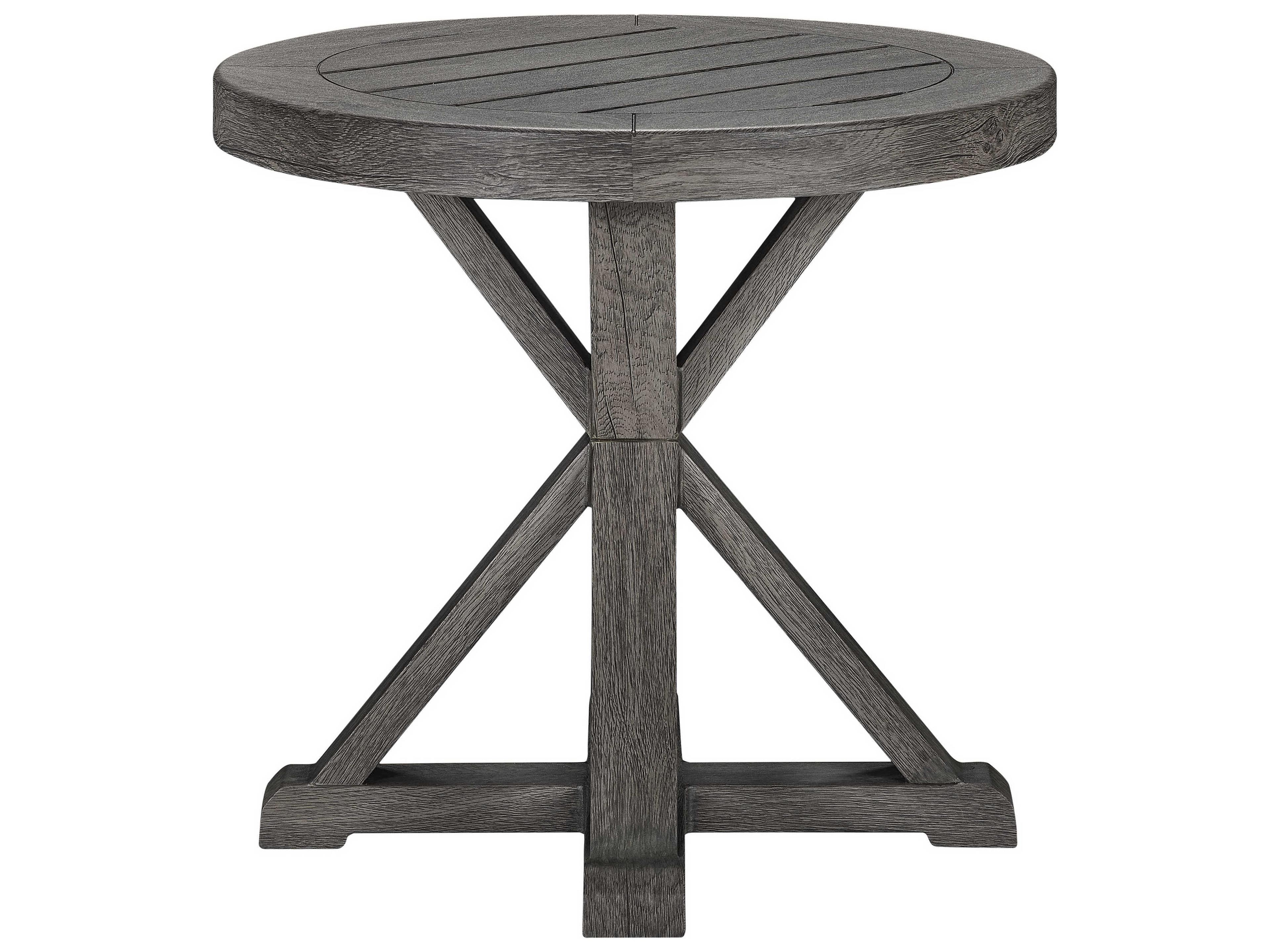 Mystic Harbor French Grey Wood Grain Aluminum Round Accent Table