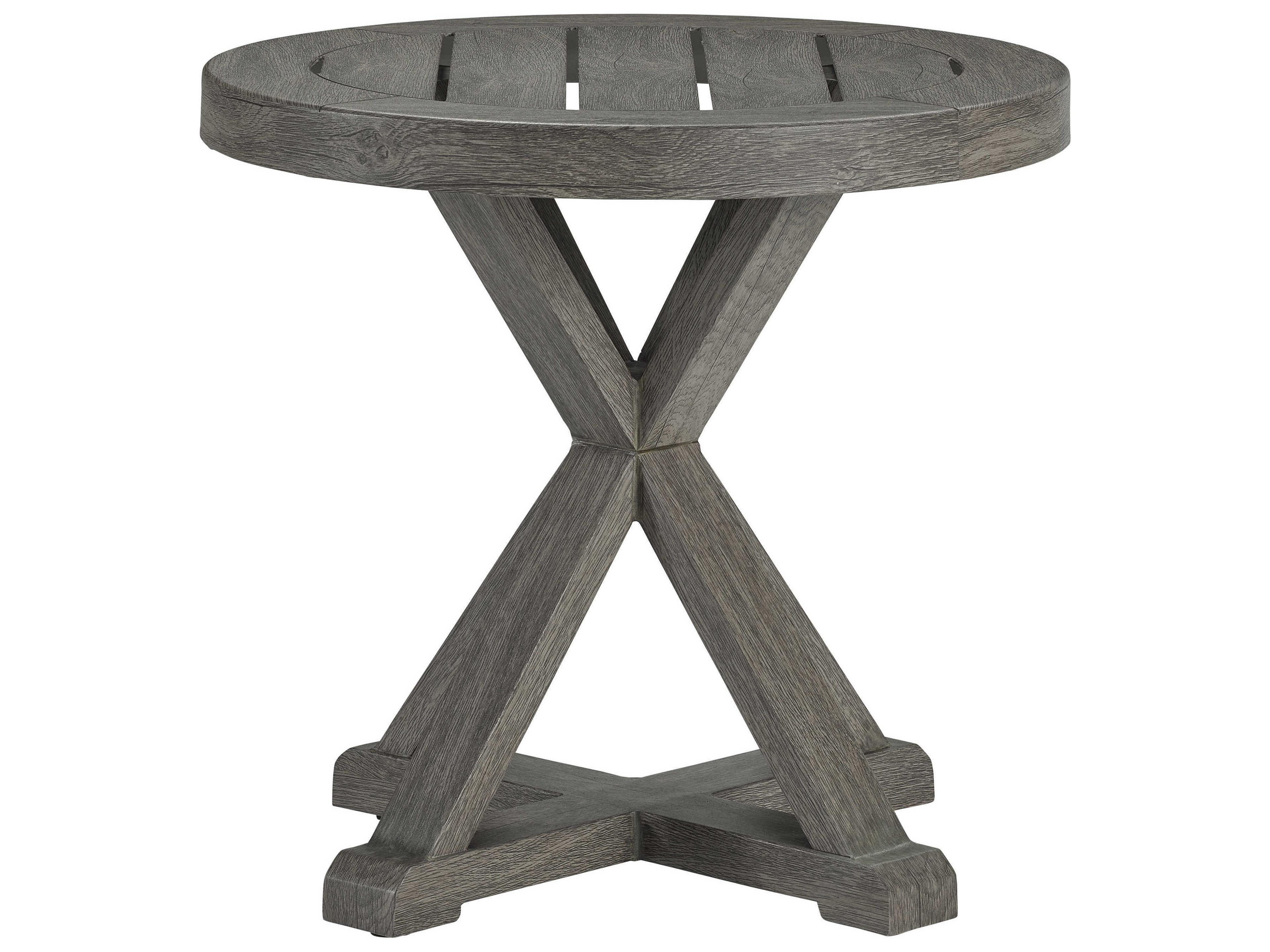 Lane Venture Mystic Harbor French Grey Wood Grain Aluminum Round Accent Table