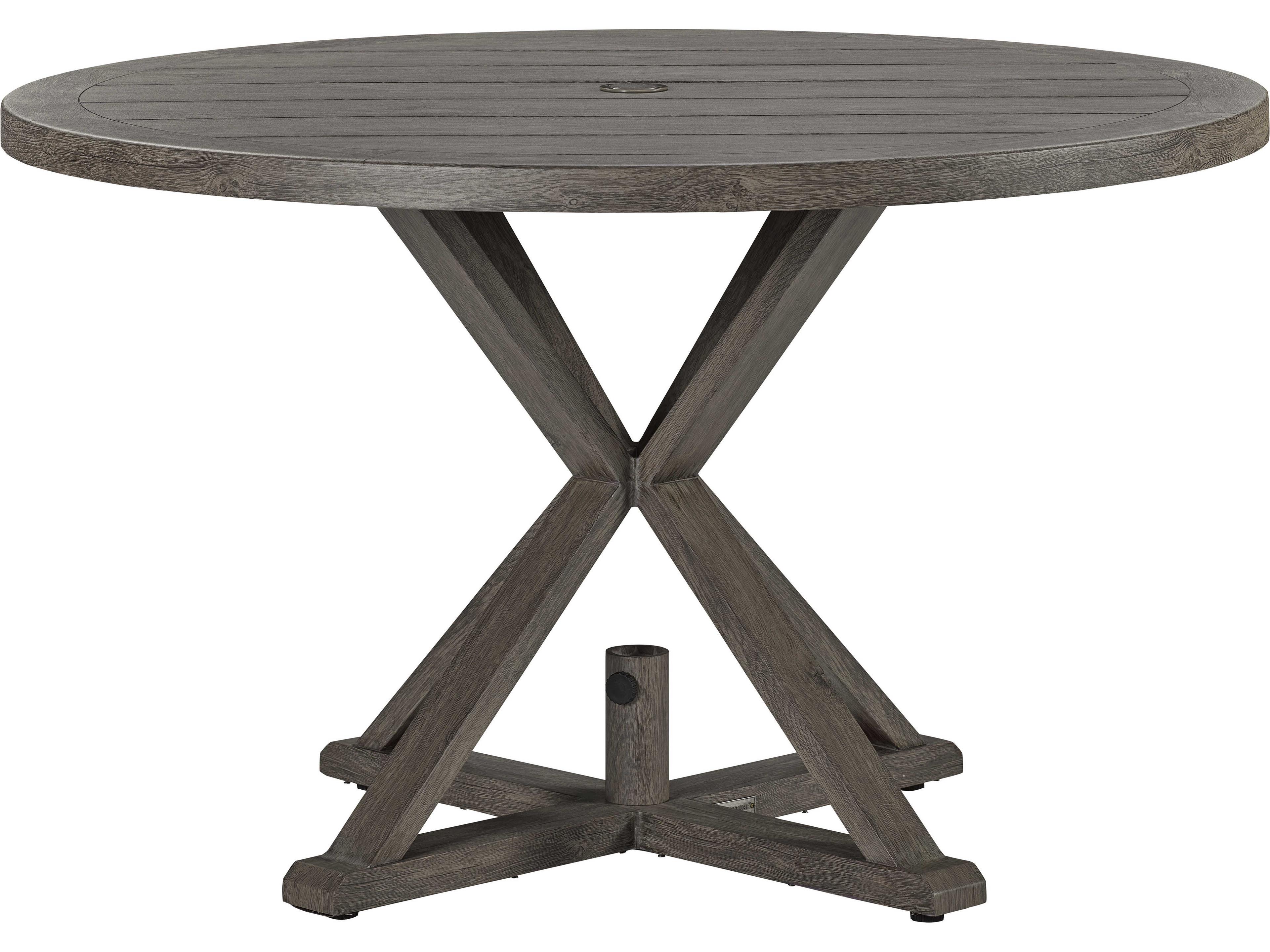 Lane Venture Mystic Harbor French Grey Wood Grain Aluminum Round Outdoor Dining Table with Umbrella Hole