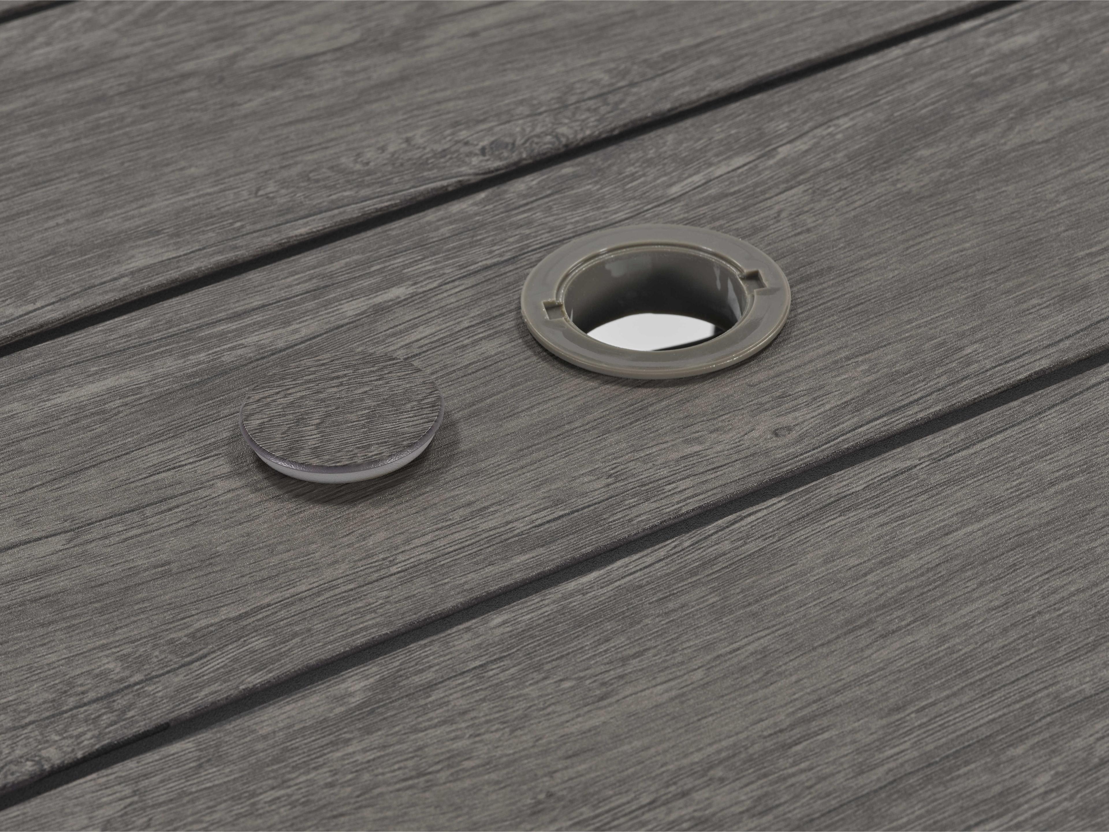 Lane Venture Mystic Harbor French Grey Wood Grain Aluminum Round Outdoor Dining Table with Umbrella Hole