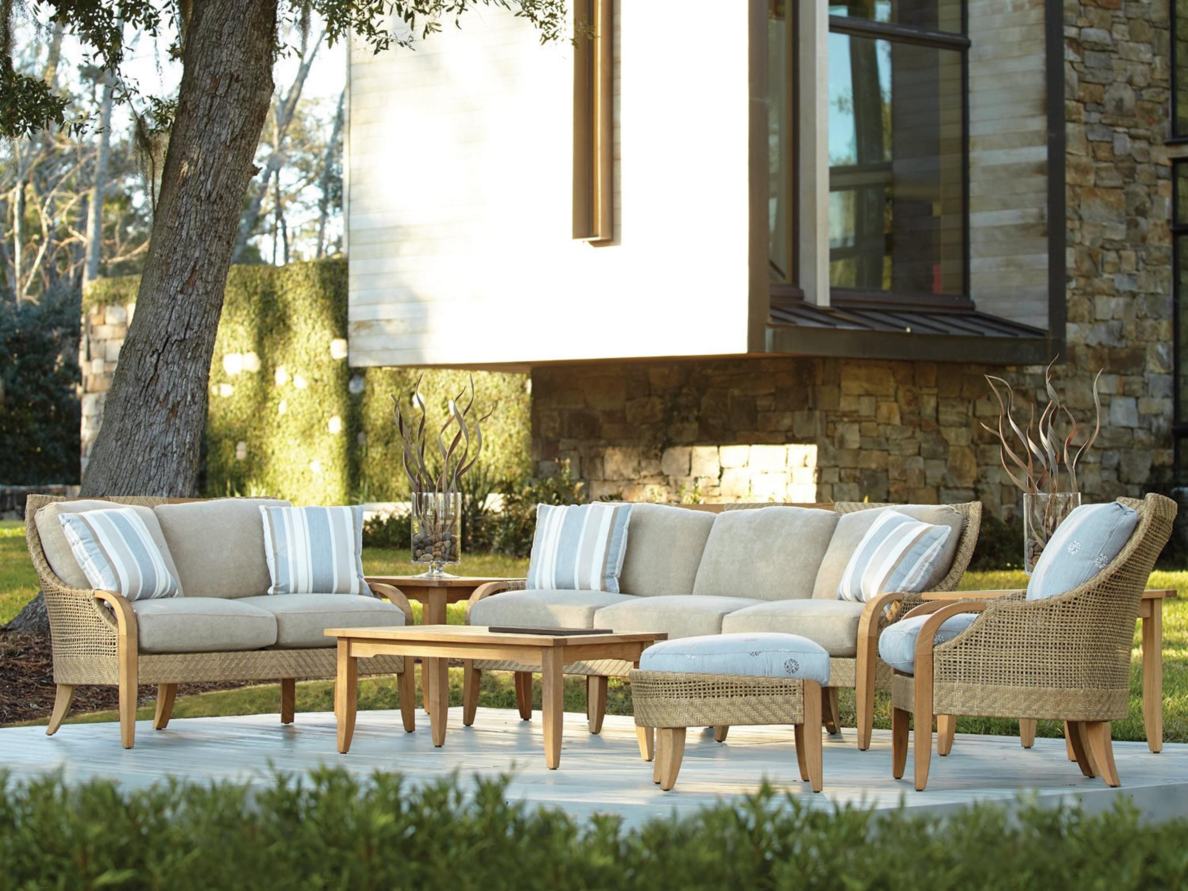 Edgewood Pebblestone Wicker/Teak Patio Lounge Set