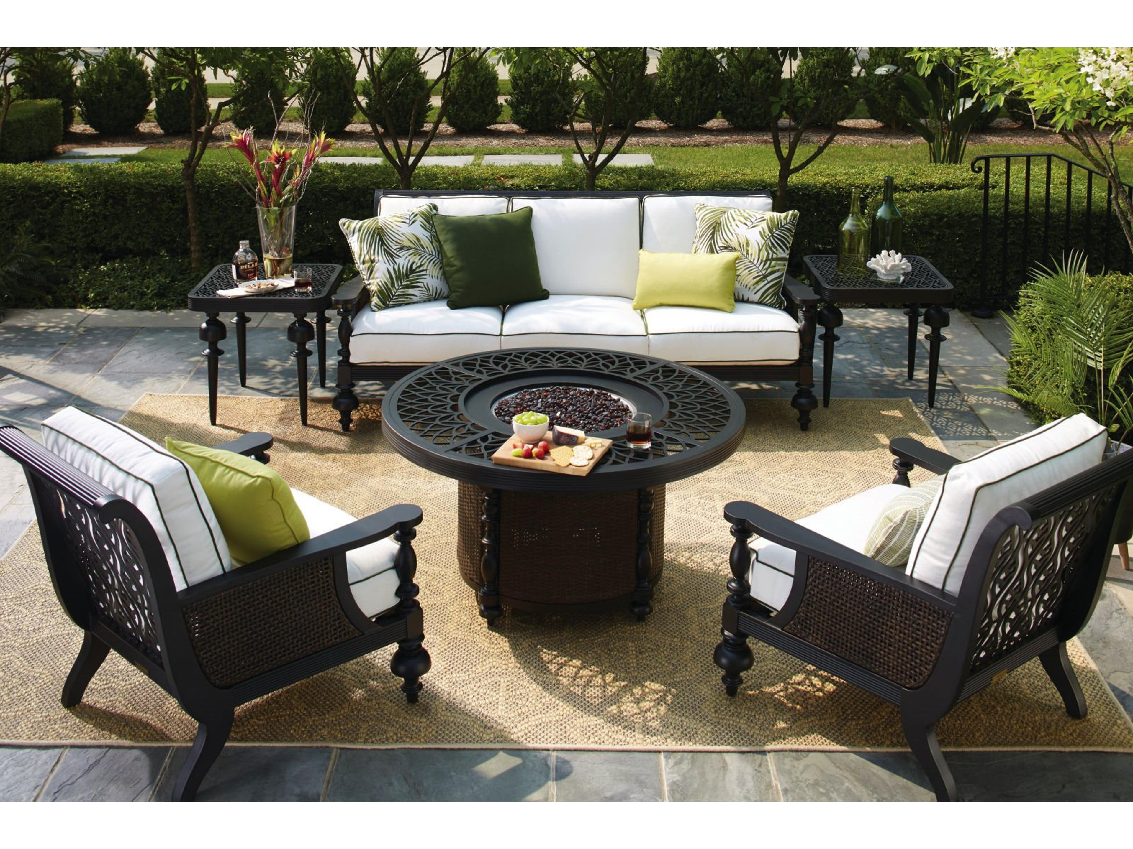 Hemingway Plantation Black Truffle Cast Aluminum Firepit Lounge Set