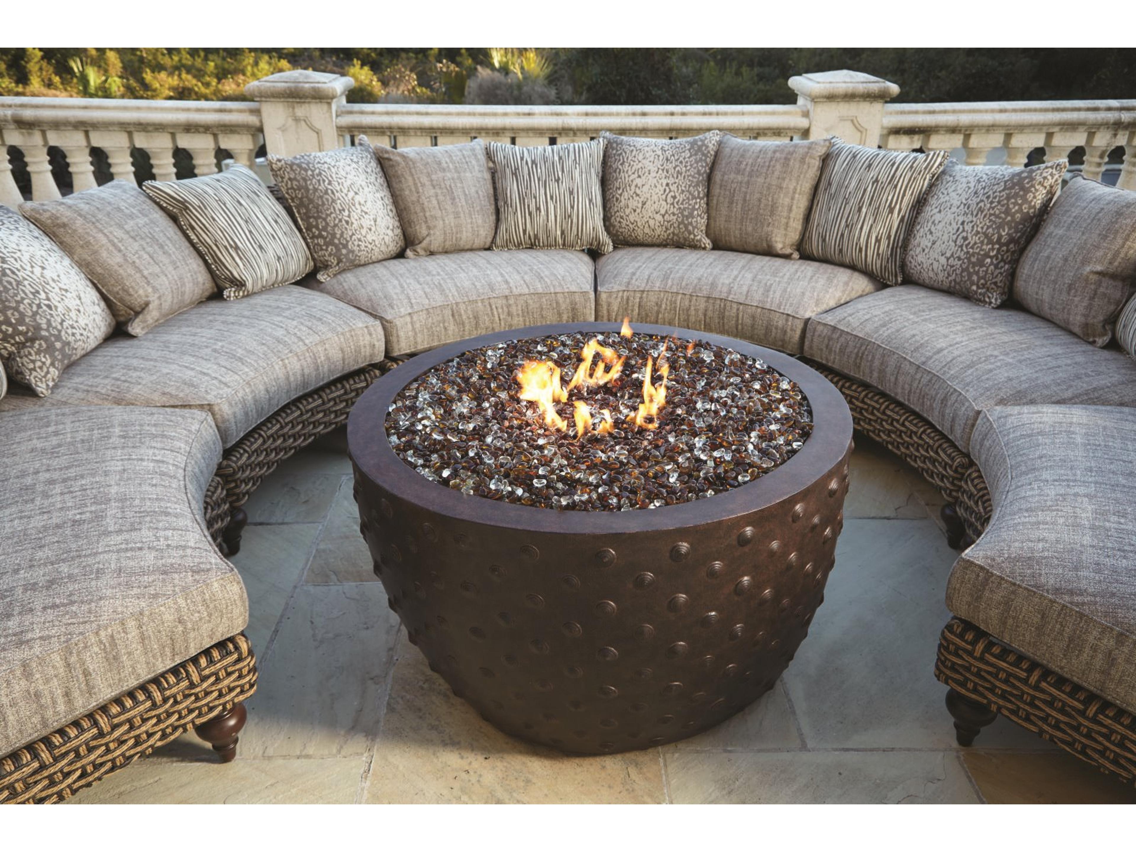 Hemingway Driftwood Wicker Sectional Firepit Lounge Set