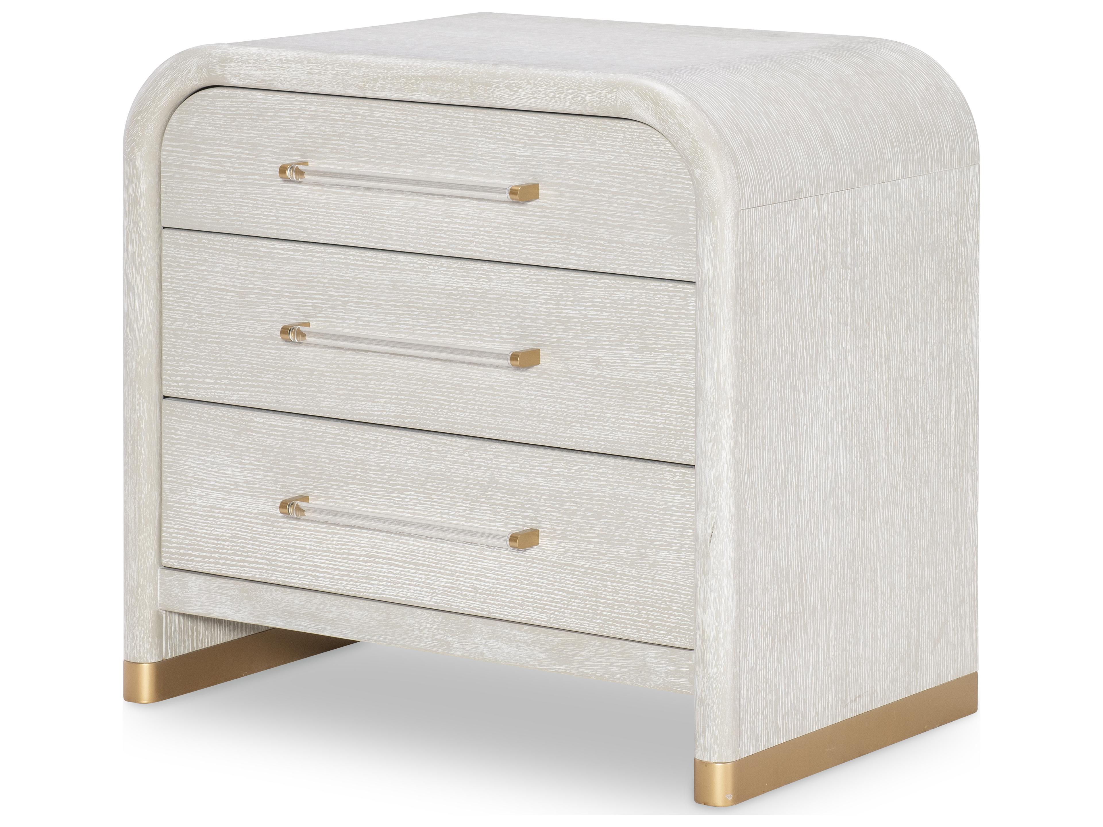 Miramar 3-Drawers White Oak Wood Nightstand