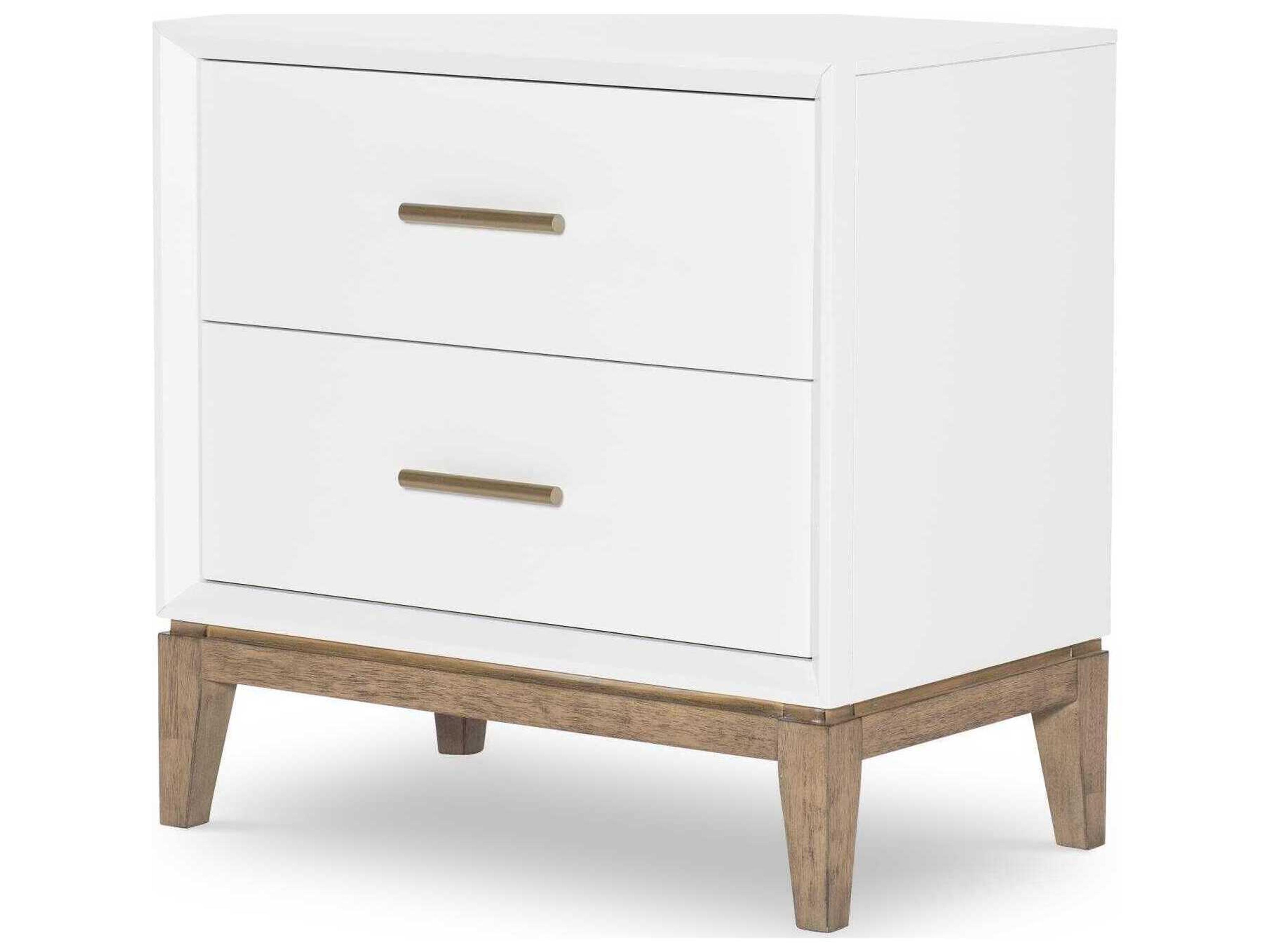 Melrose 2-Drawer Nightstand with USB Charging in Cloud White and Desert Oak