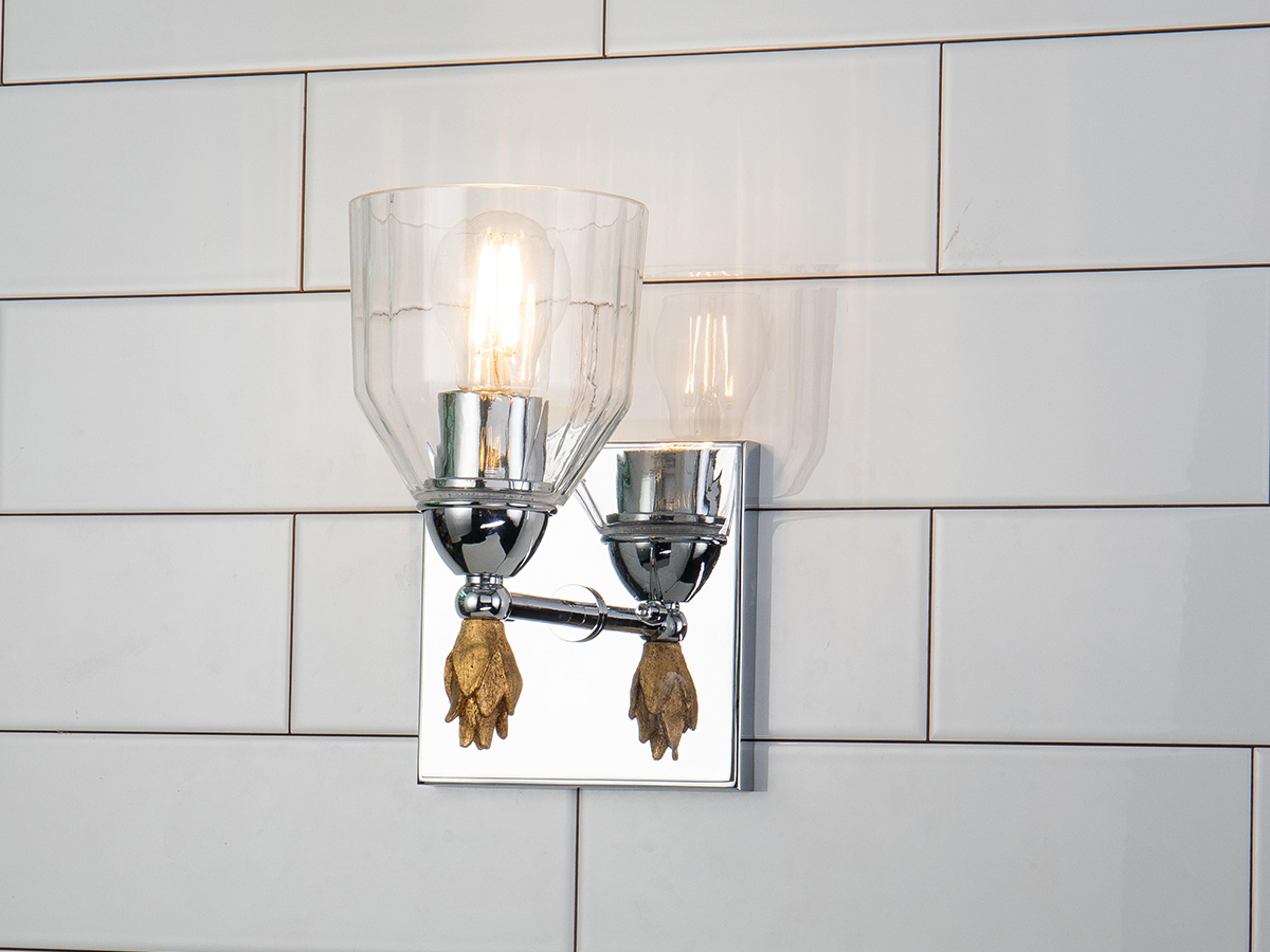 Lucas McKearn Felice 1-Light Polished Chrome Gold Glass Wall Sconce