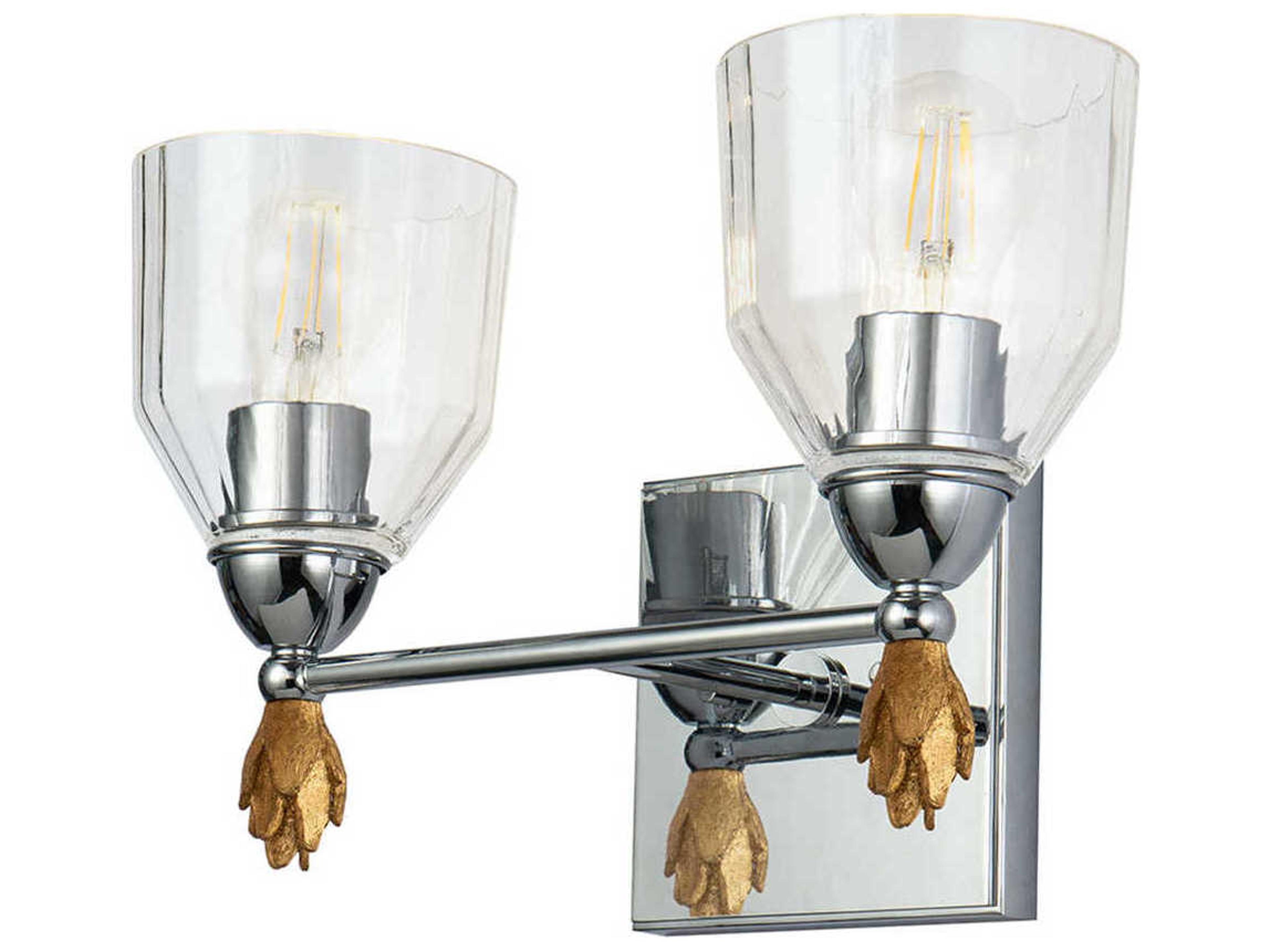 Lucas McKearn Felice 2-Light Polished Chrome Gold Glass Vanity Light