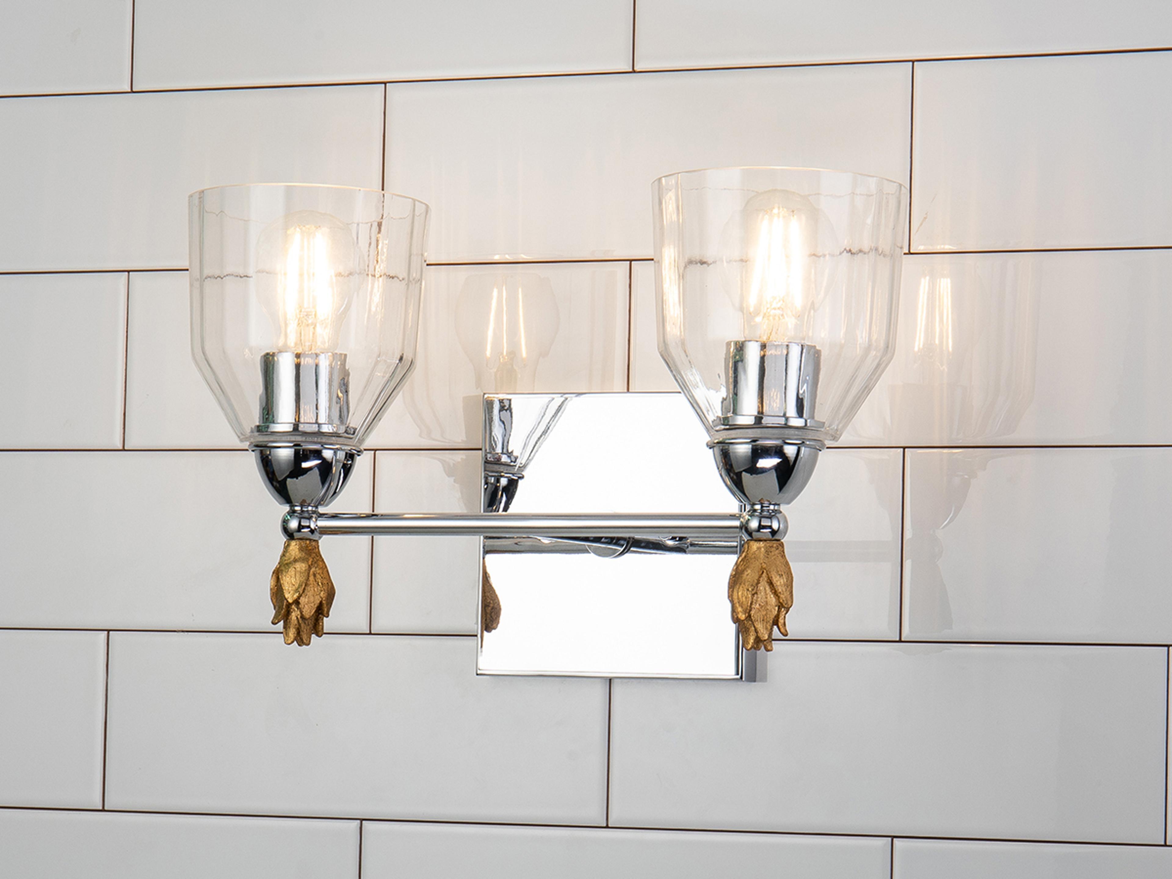 Lucas McKearn Felice 2-Light Polished Chrome Gold Glass Vanity Light
