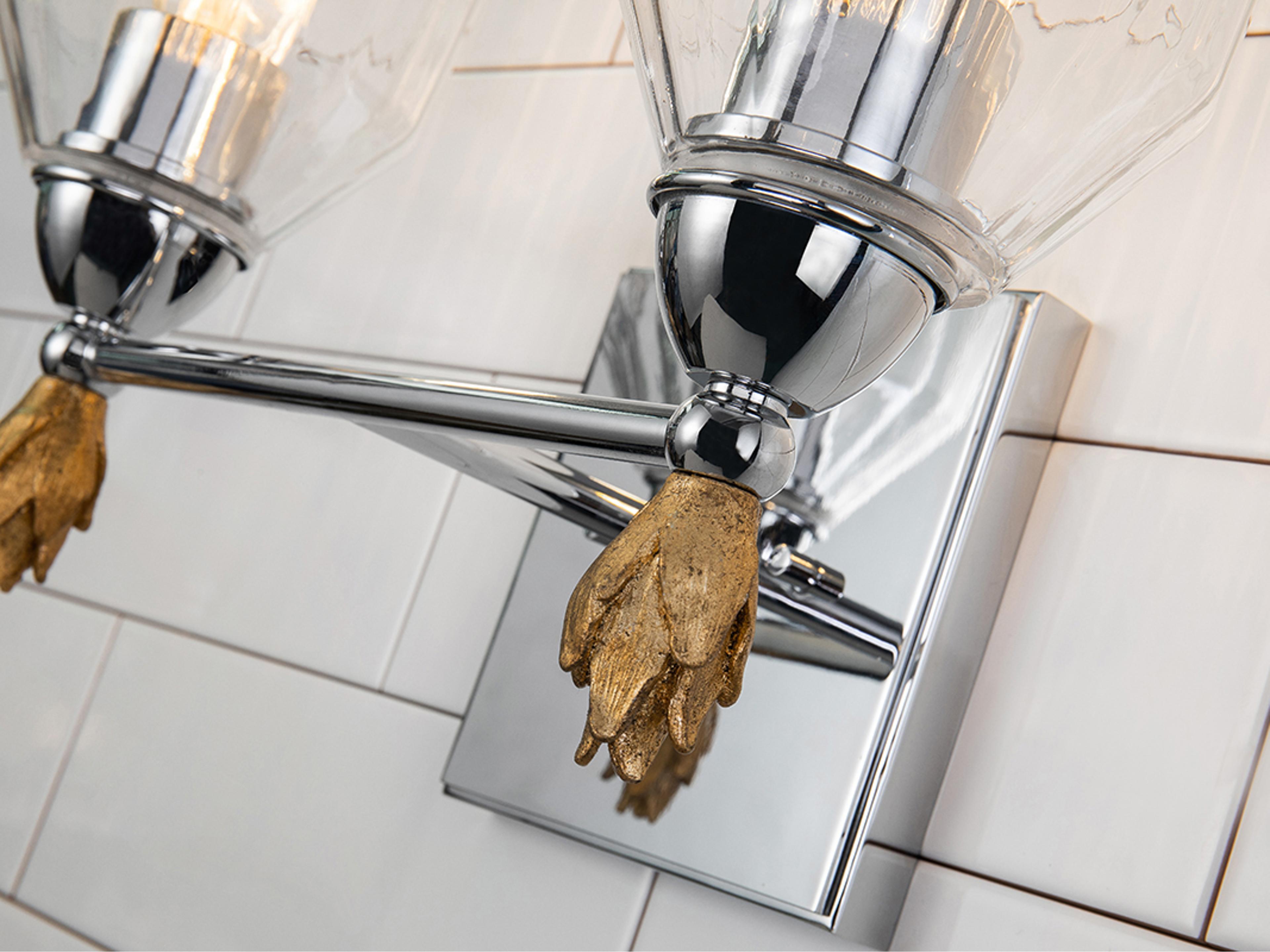 Lucas McKearn Felice 2-Light Polished Chrome Gold Glass Vanity Light