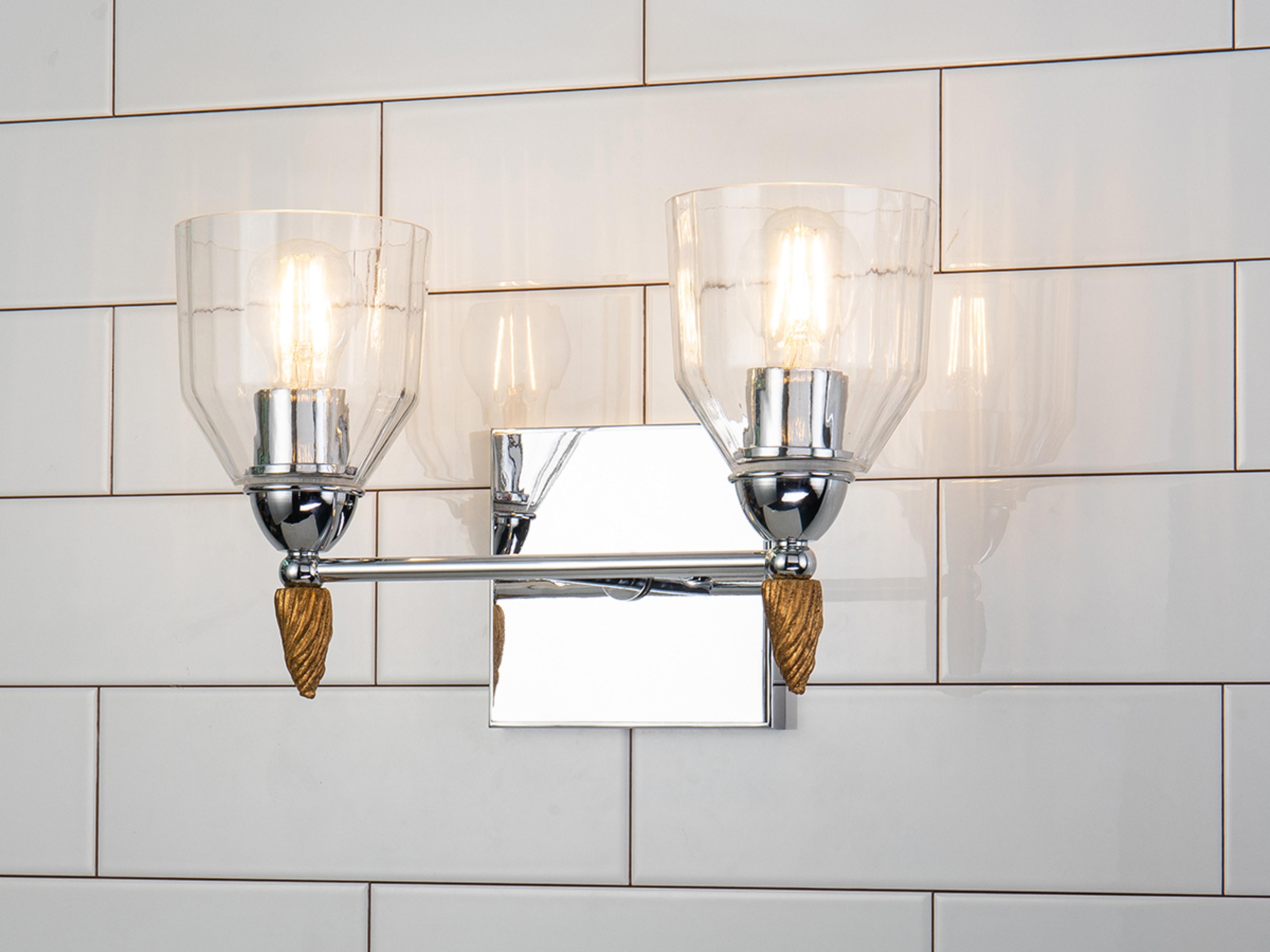 Lucas McKearn Felice 2-Light Polished Chrome Gold Glass Vanity Light