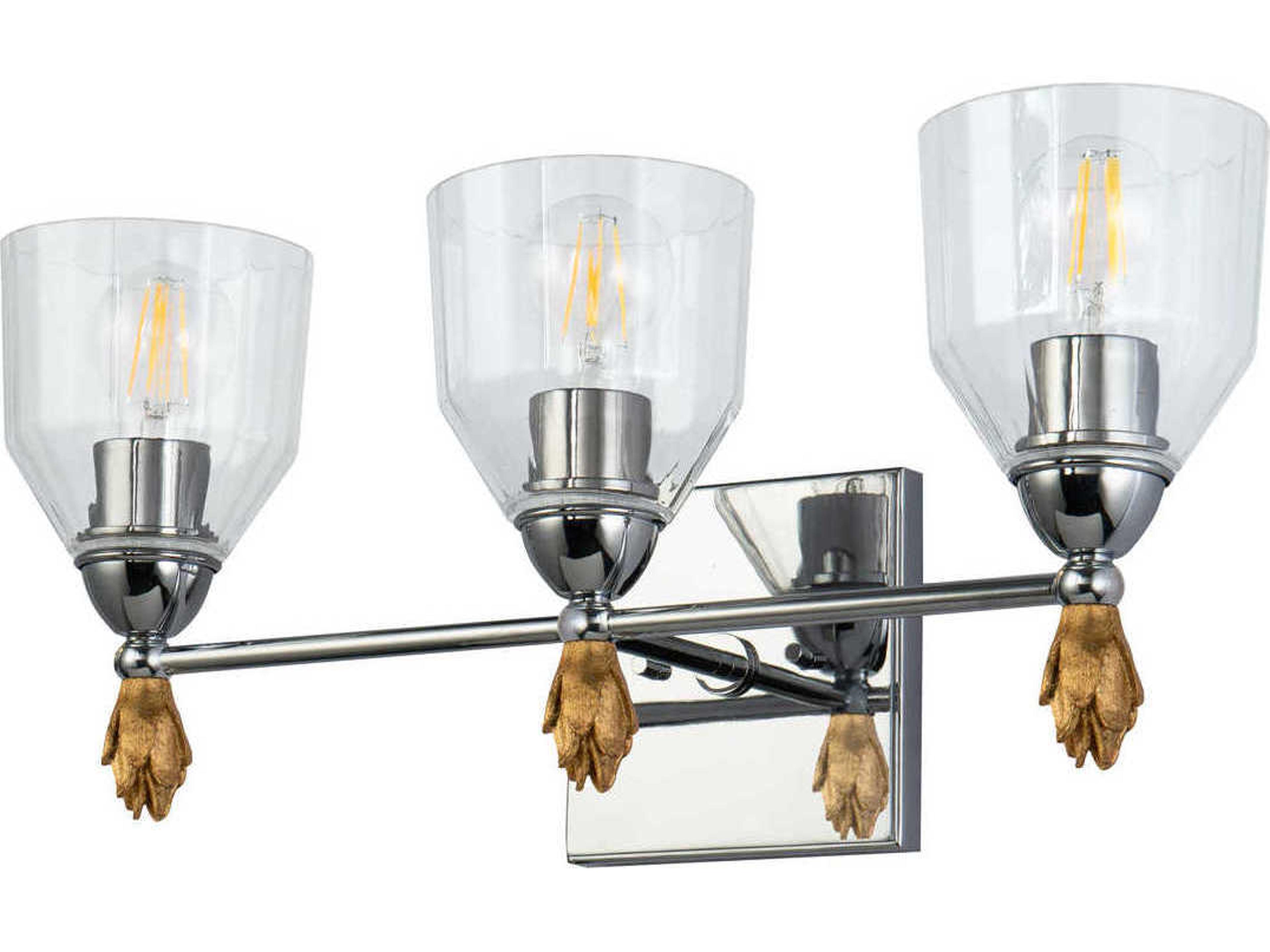 Lucas McKearn Felice 3-Light Polished Chrome Gold Glass Vanity Light