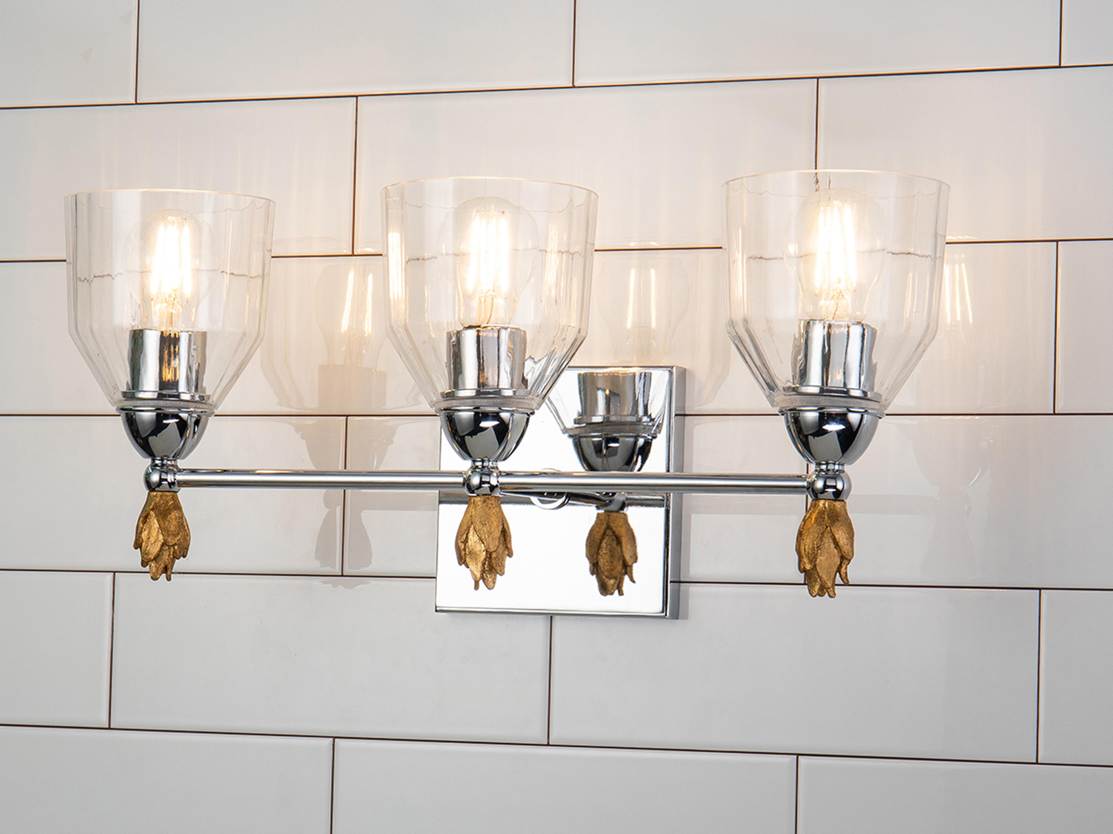 Lucas McKearn Felice 3-Light Polished Chrome Gold Glass Vanity Light