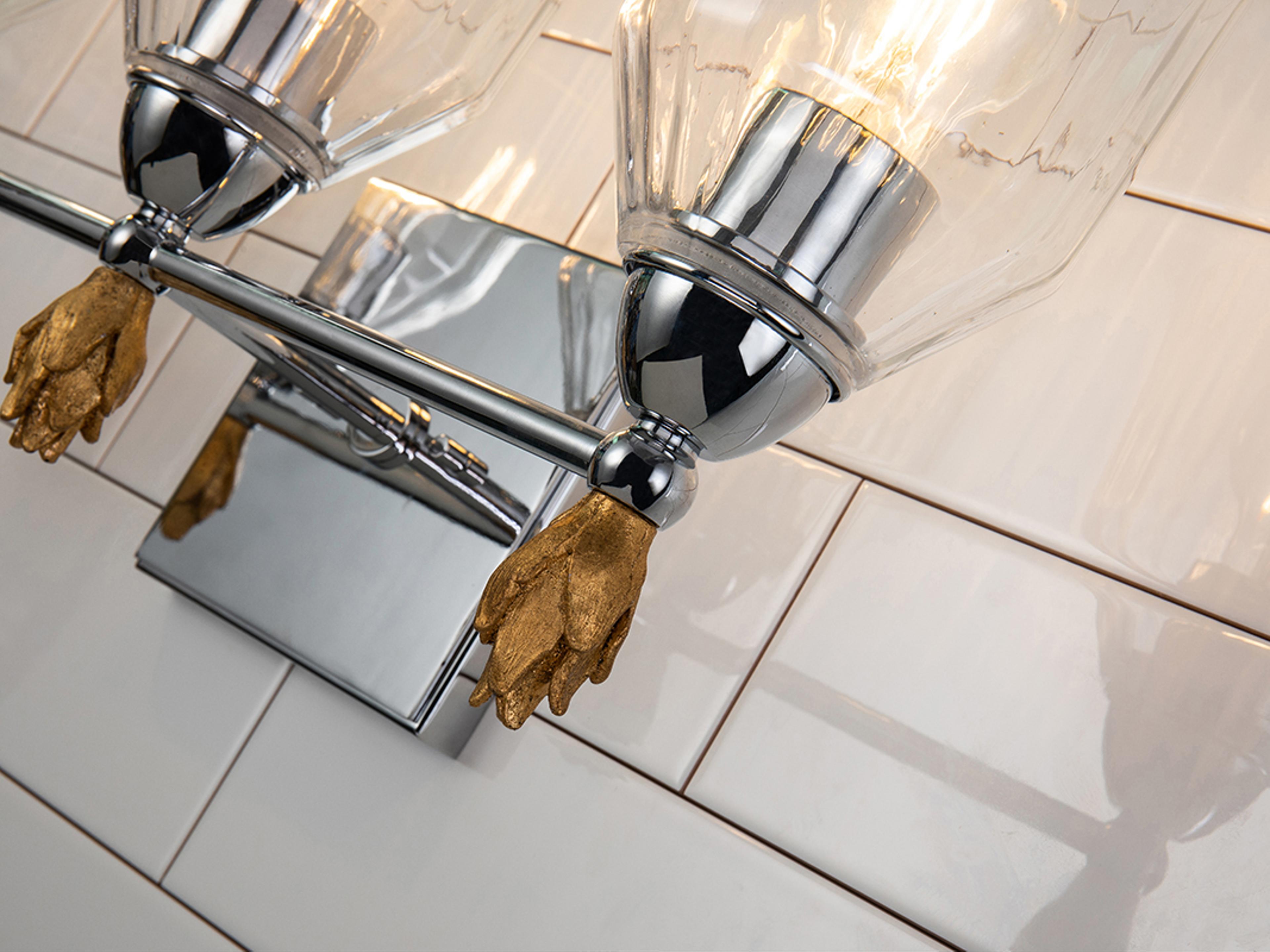 Lucas McKearn Felice 3-Light Polished Chrome Gold Glass Vanity Light