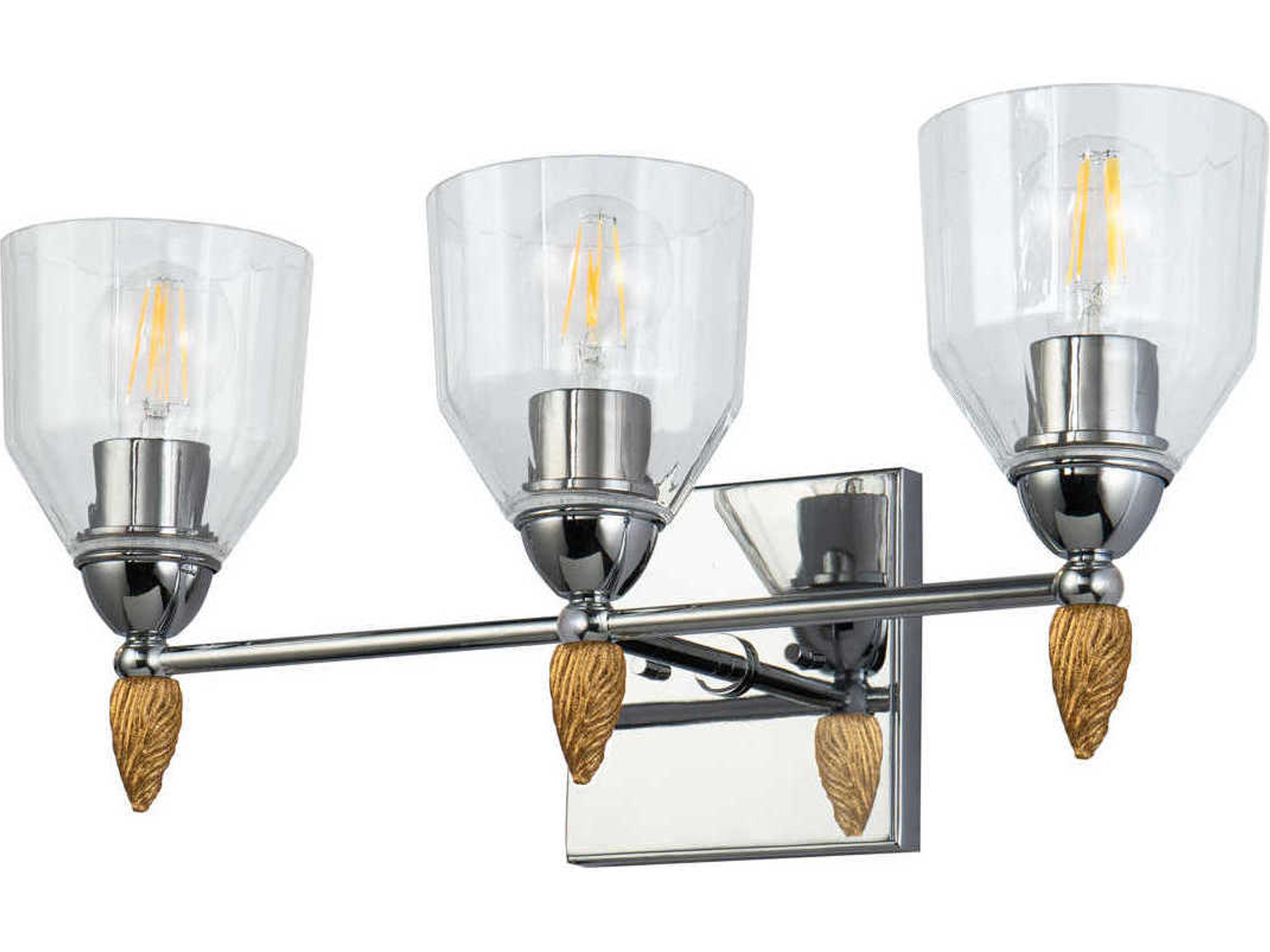 Lucas McKearn Felice 3-Light Polished Chrome Gold Glass Vanity Light