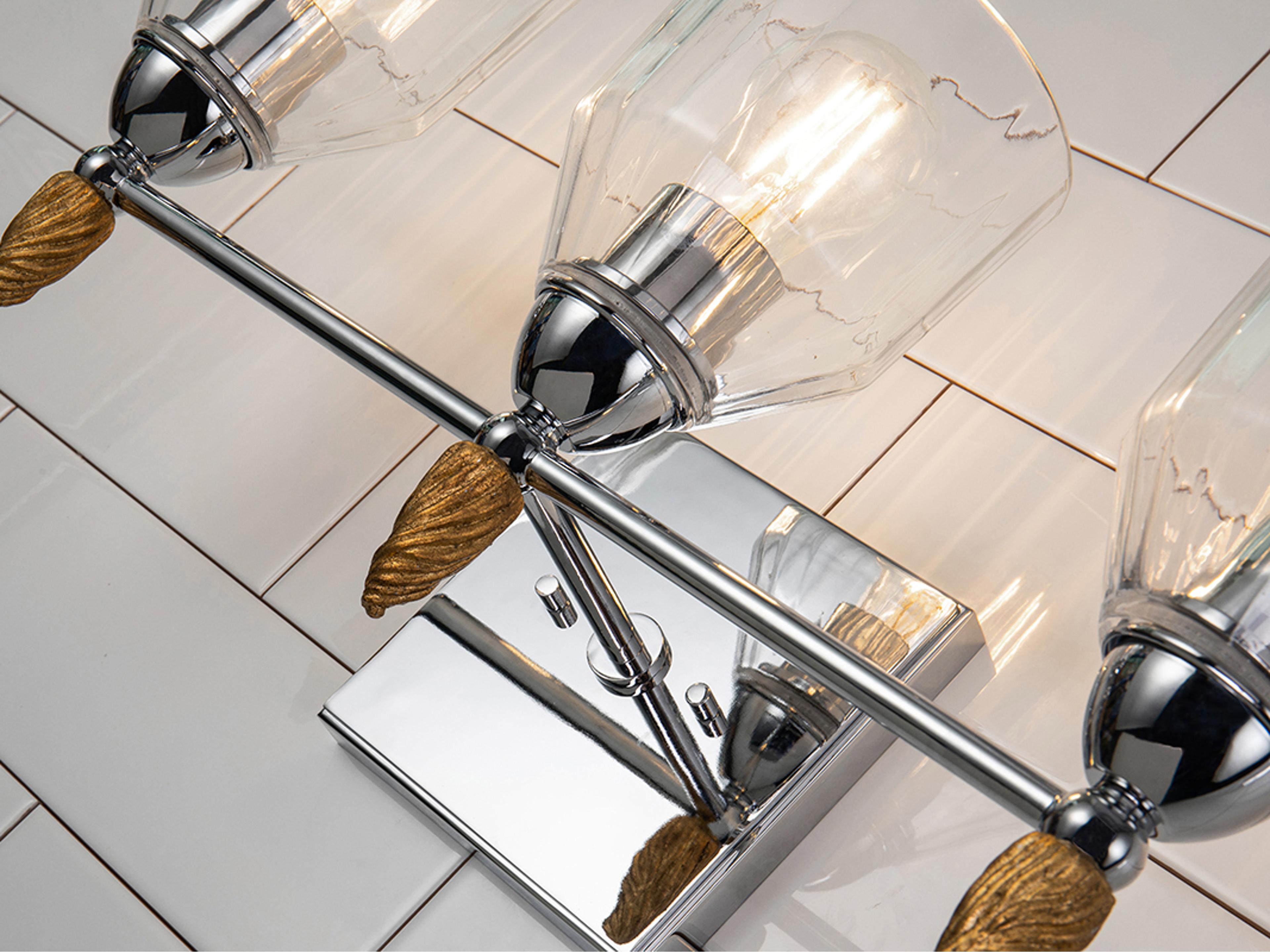 Lucas McKearn Felice 3-Light Polished Chrome Gold Glass Vanity Light