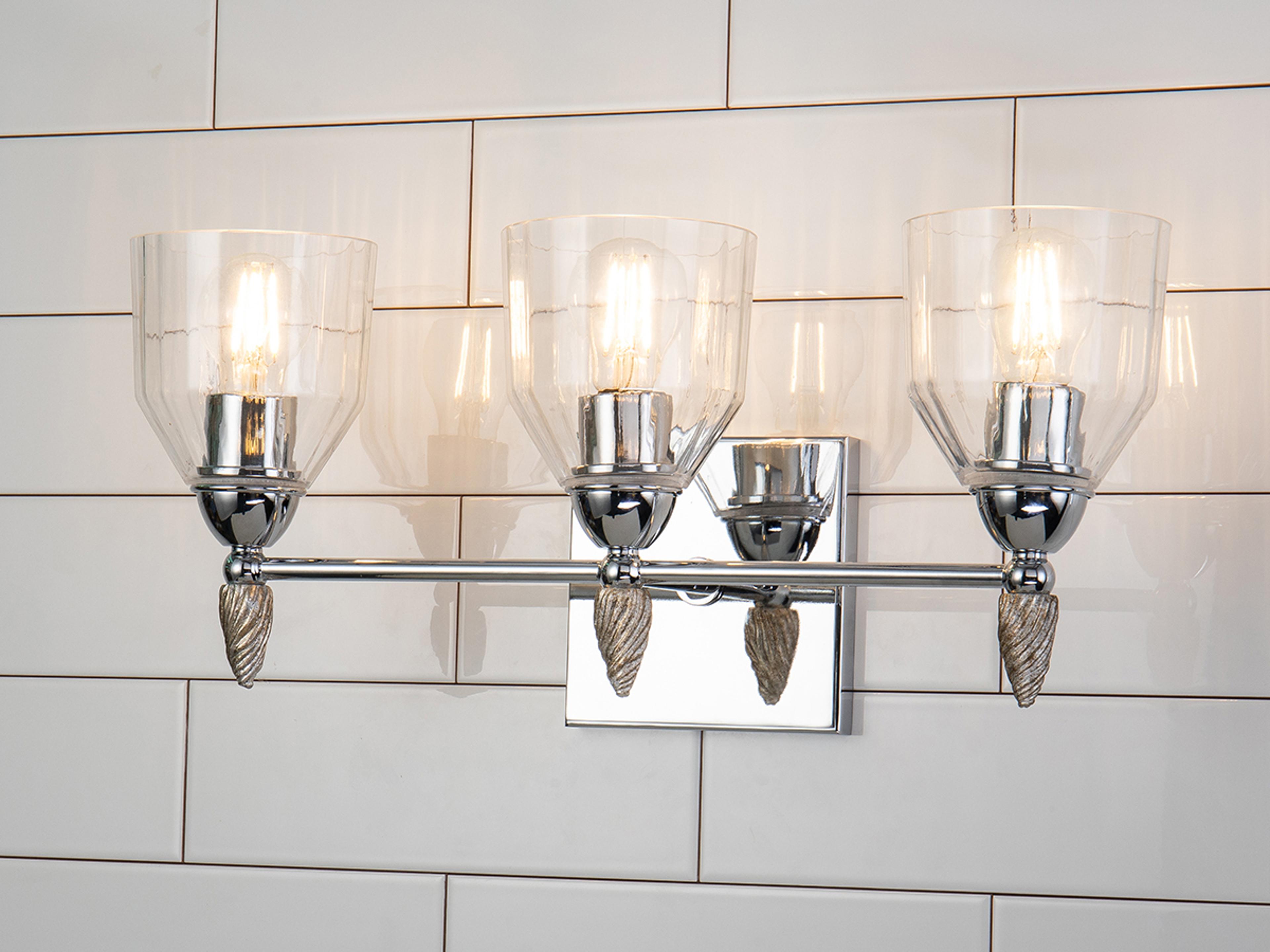 Lucas McKearn Felice 3-Light Polished Chrome Glass Vanity Light