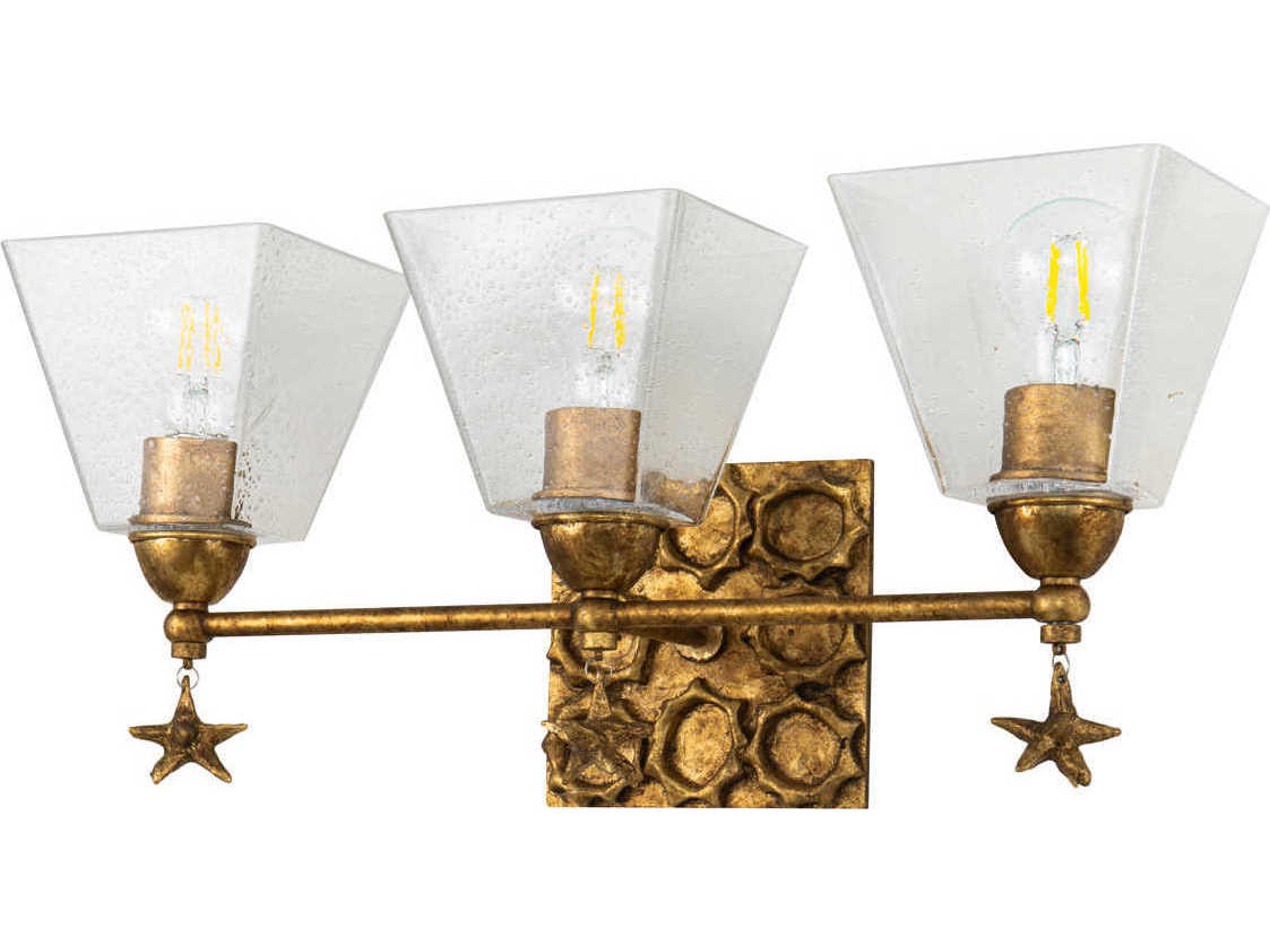 Lucas McKearn Star 3-Light Gold Leaf Glass Vanity Light