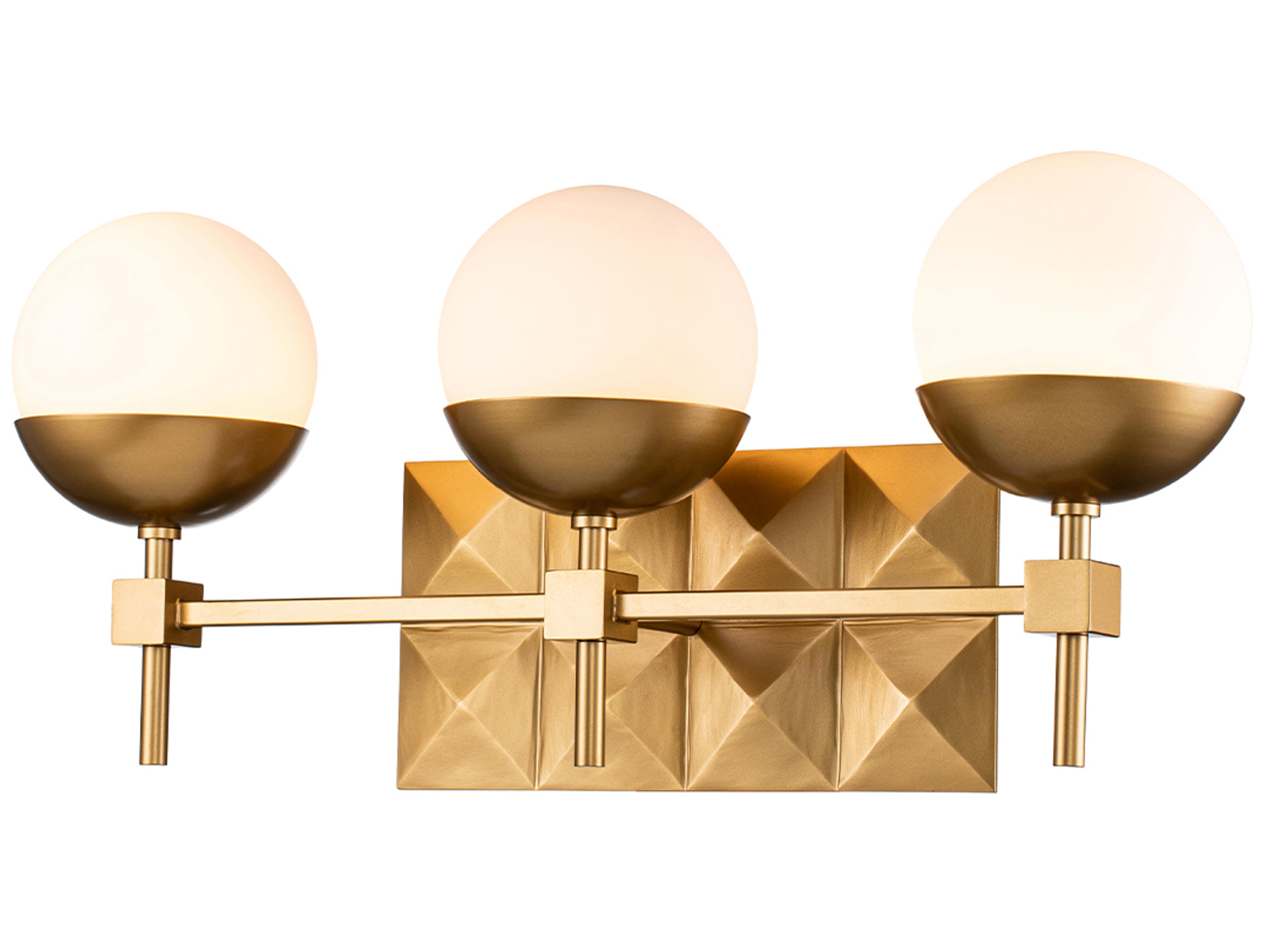 Deco 3-Light Laquered Gold Glass Vanity Light