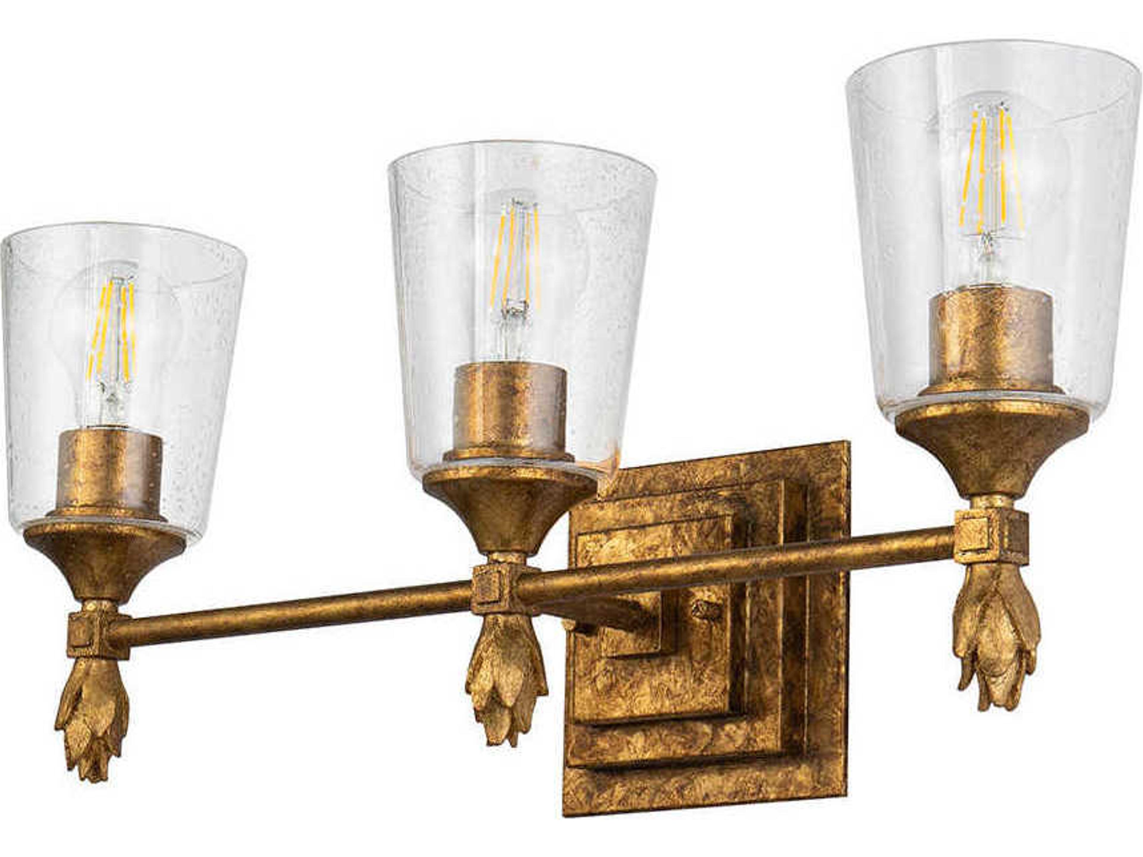Lucas McKearn Vetiver 3-Light Gold Leaf Glass Vanity Light