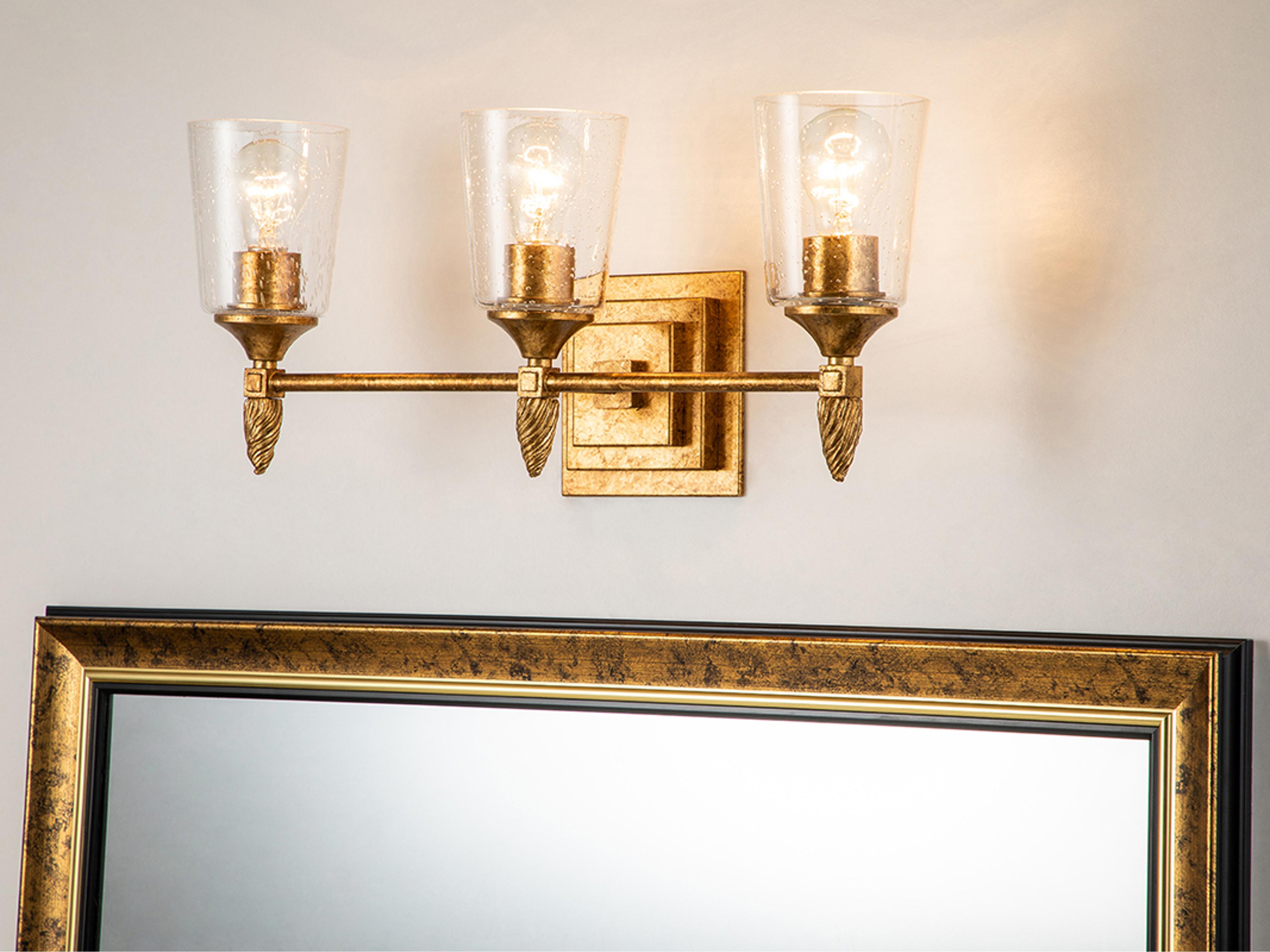 Lucas McKearn Vetiver 3-Light Gold Leaf Glass Vanity Light