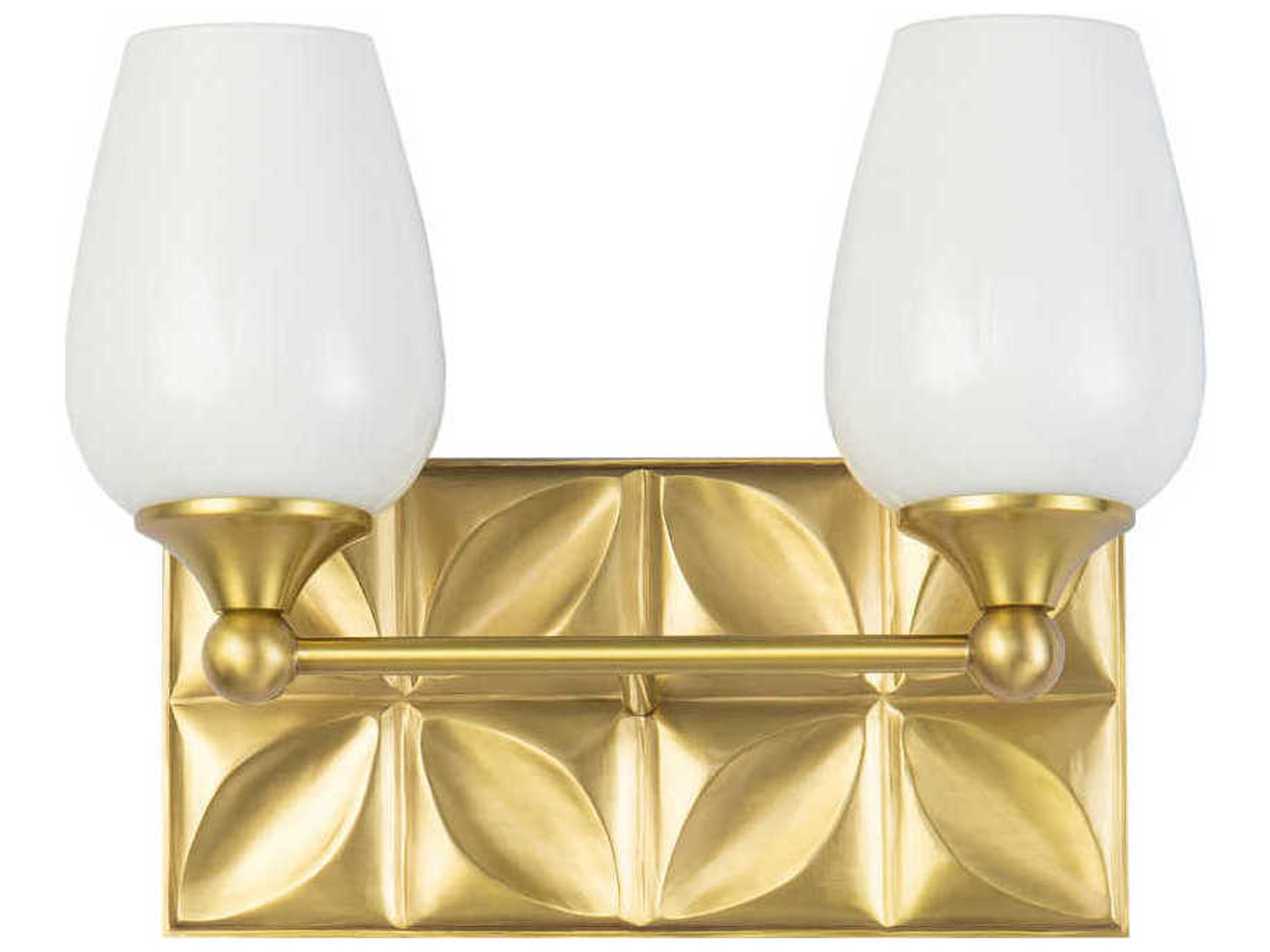 Lucas McKearn Epsilon 2-Light Aged Brass Glass Vanity Light