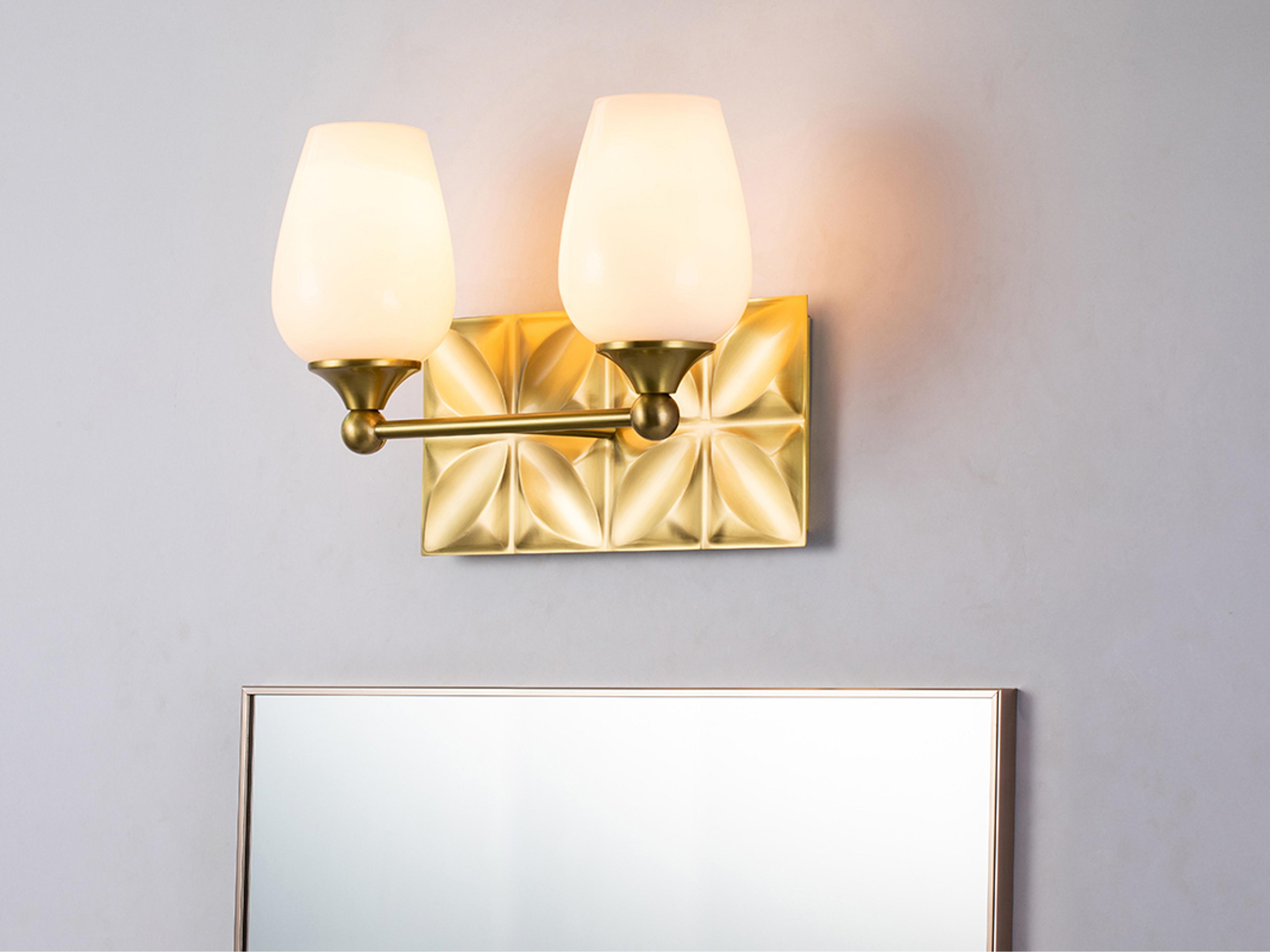 Lucas McKearn Epsilon 2-Light Aged Brass Glass Vanity Light